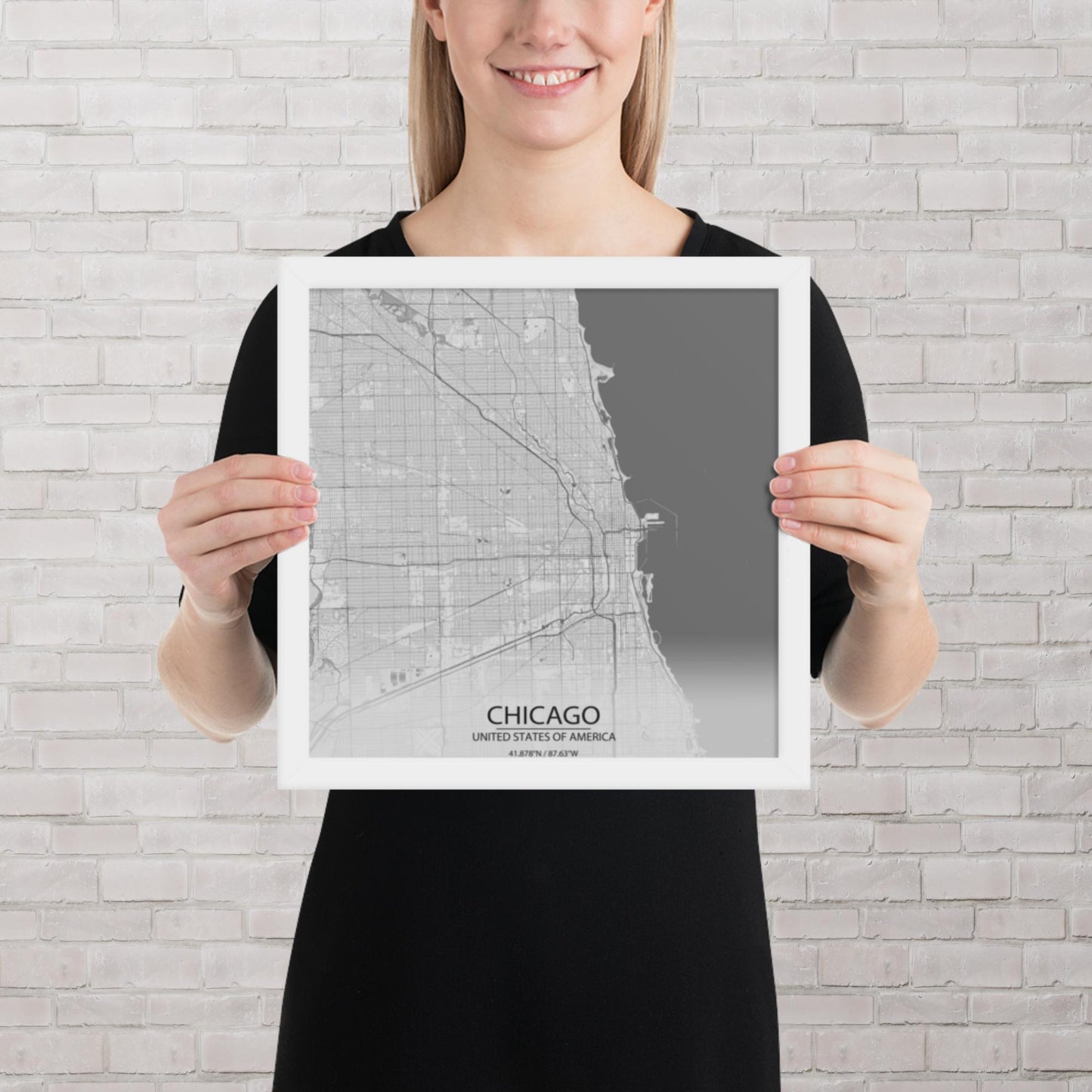 Chicago Light Grey Framed Map