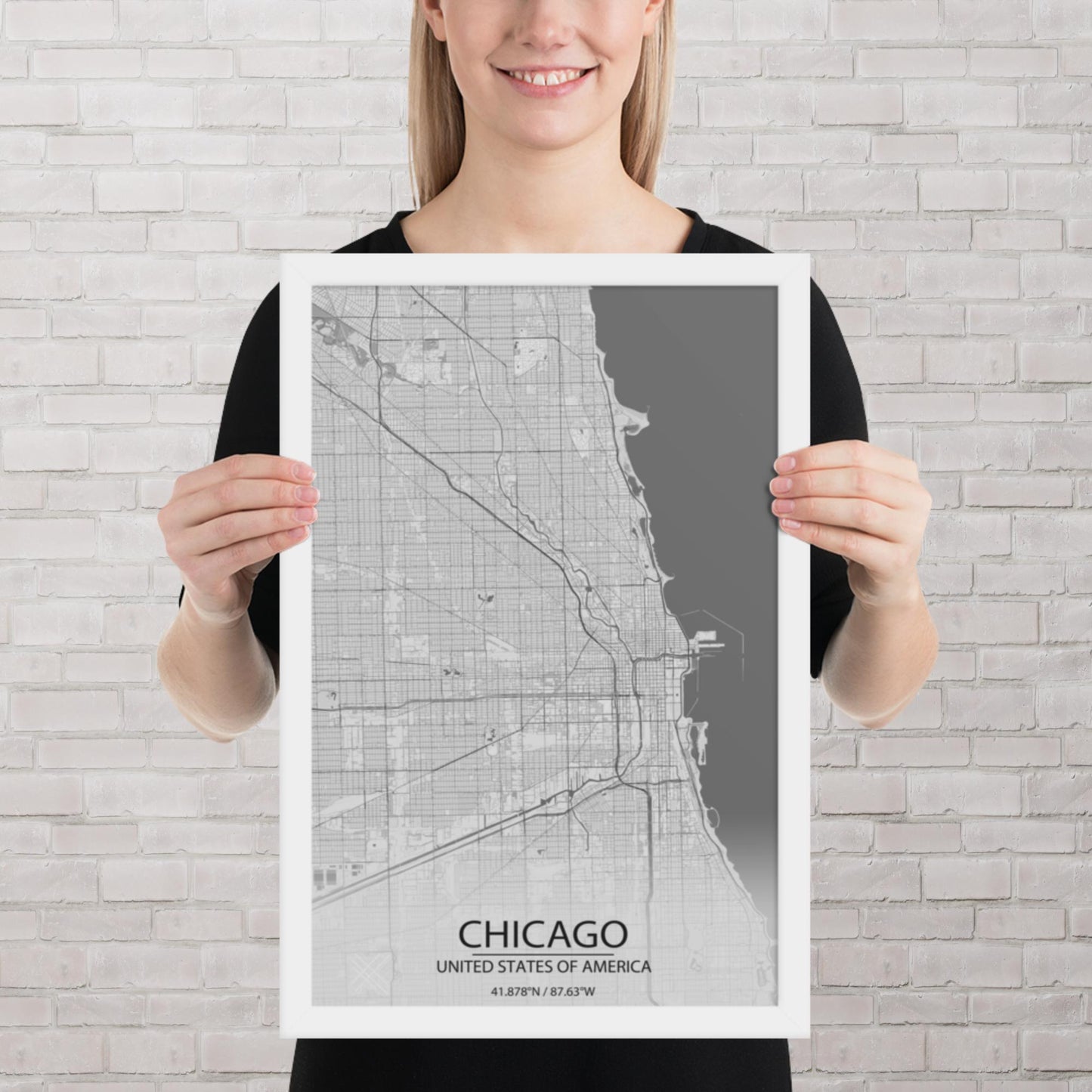 Chicago Light Grey Framed Map