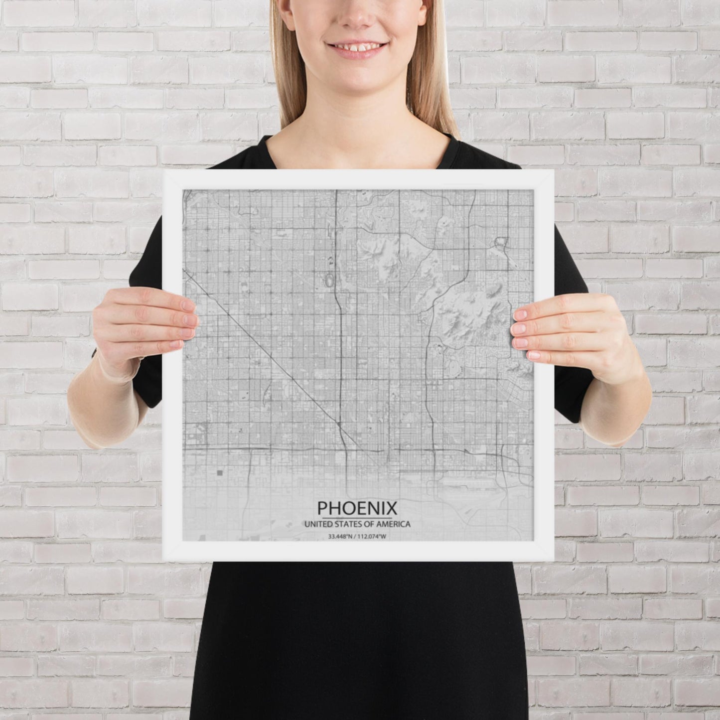 Phoenix Light Grey Framed Map