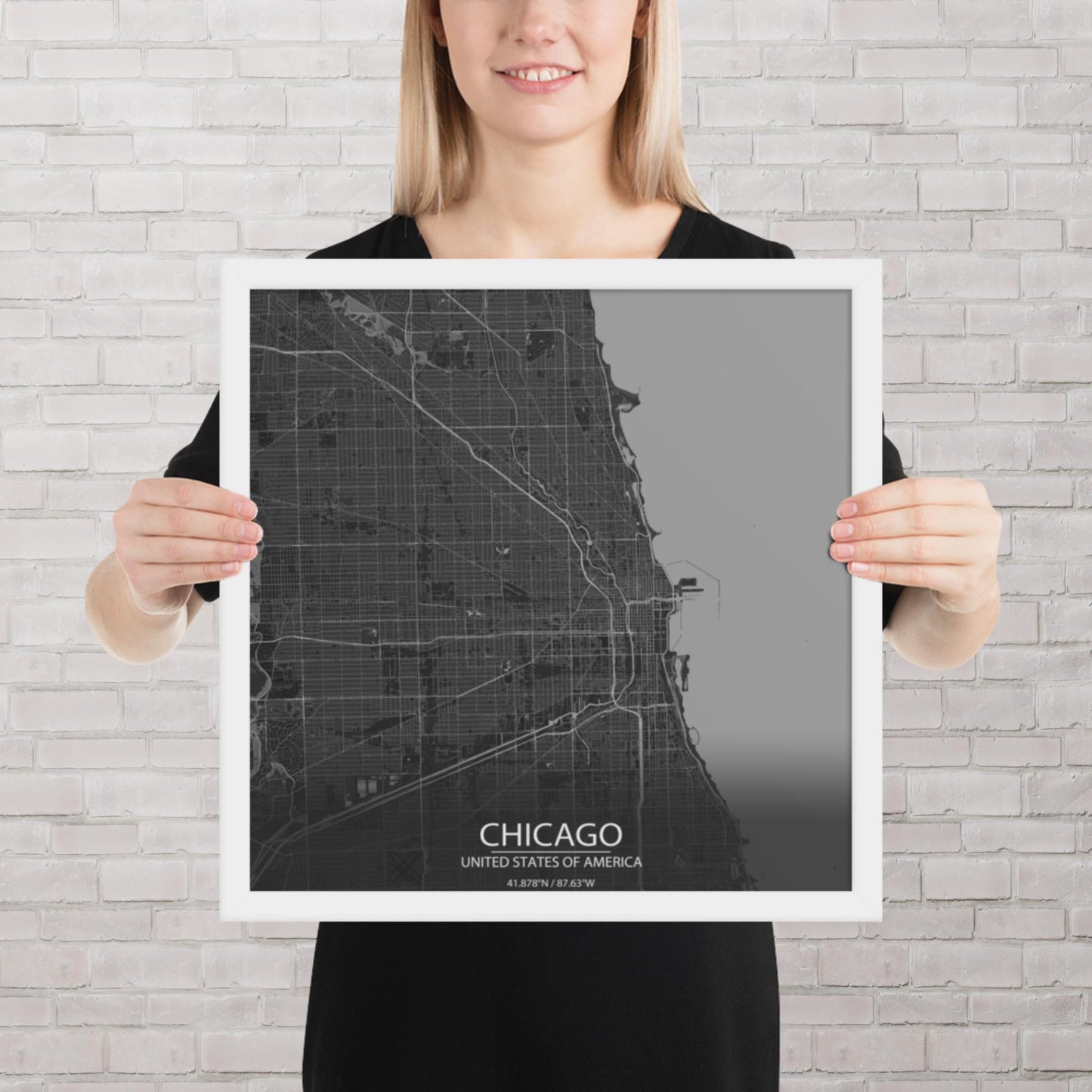 Chicago Dark Grey Framed Map