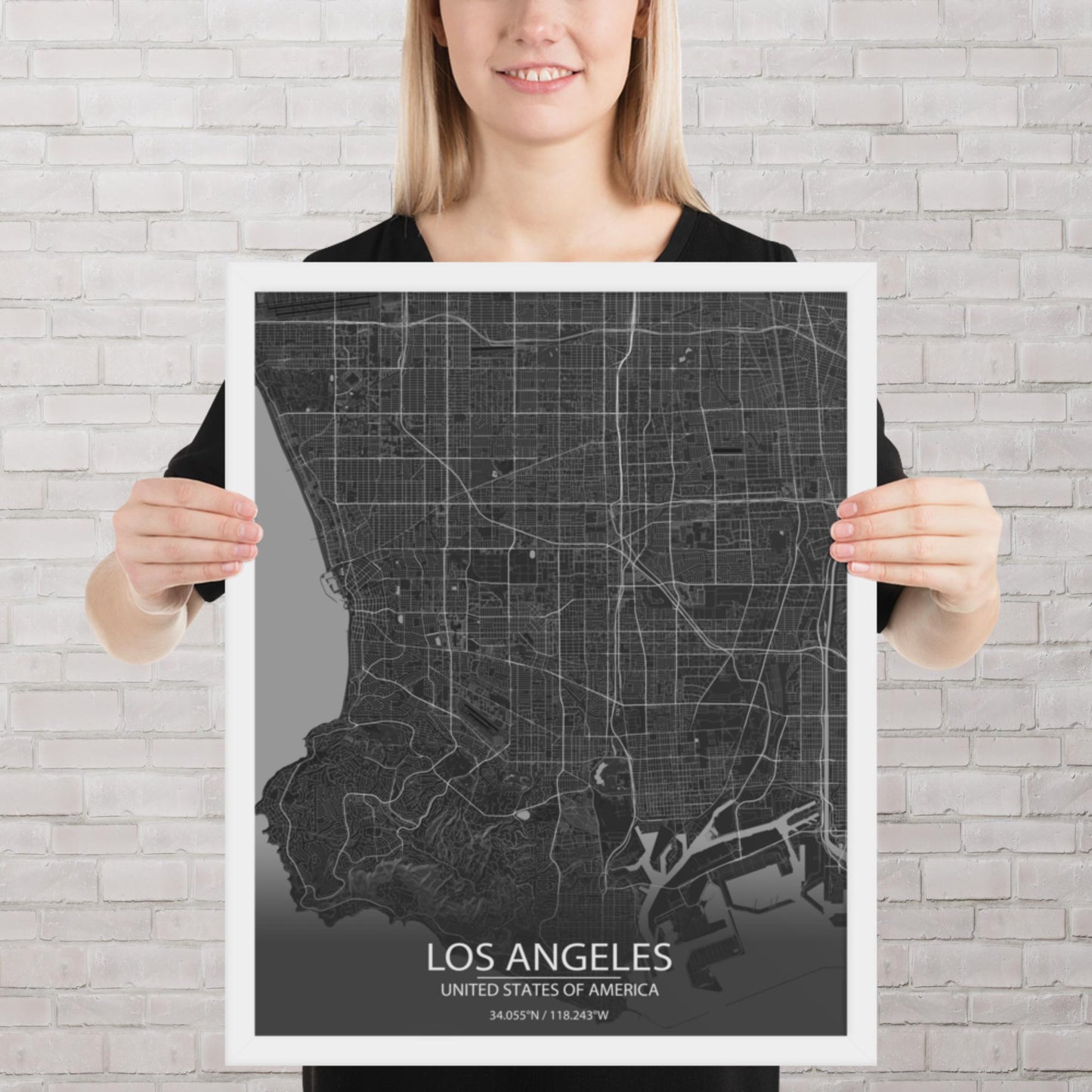 Los Angeles Dark Grey Framed Map
