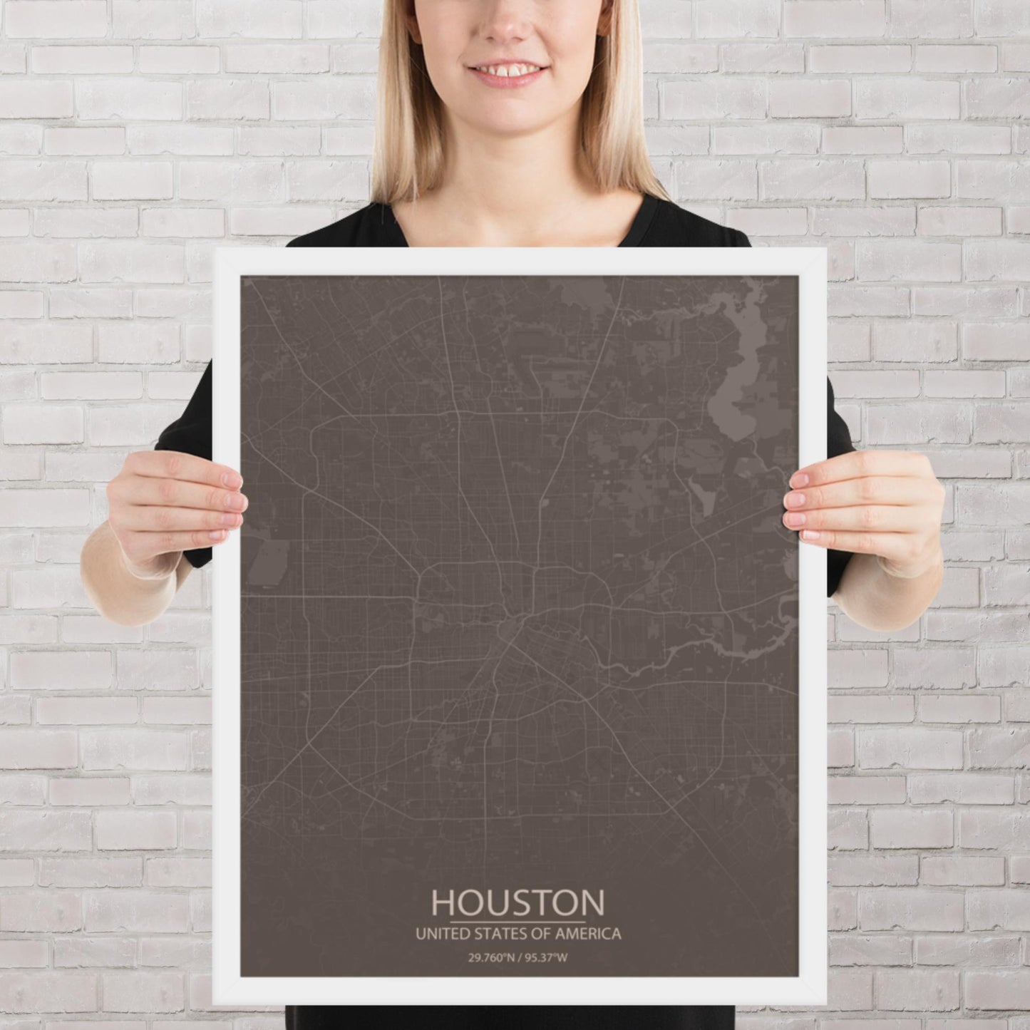 Houston Brown and Grey Framed Map