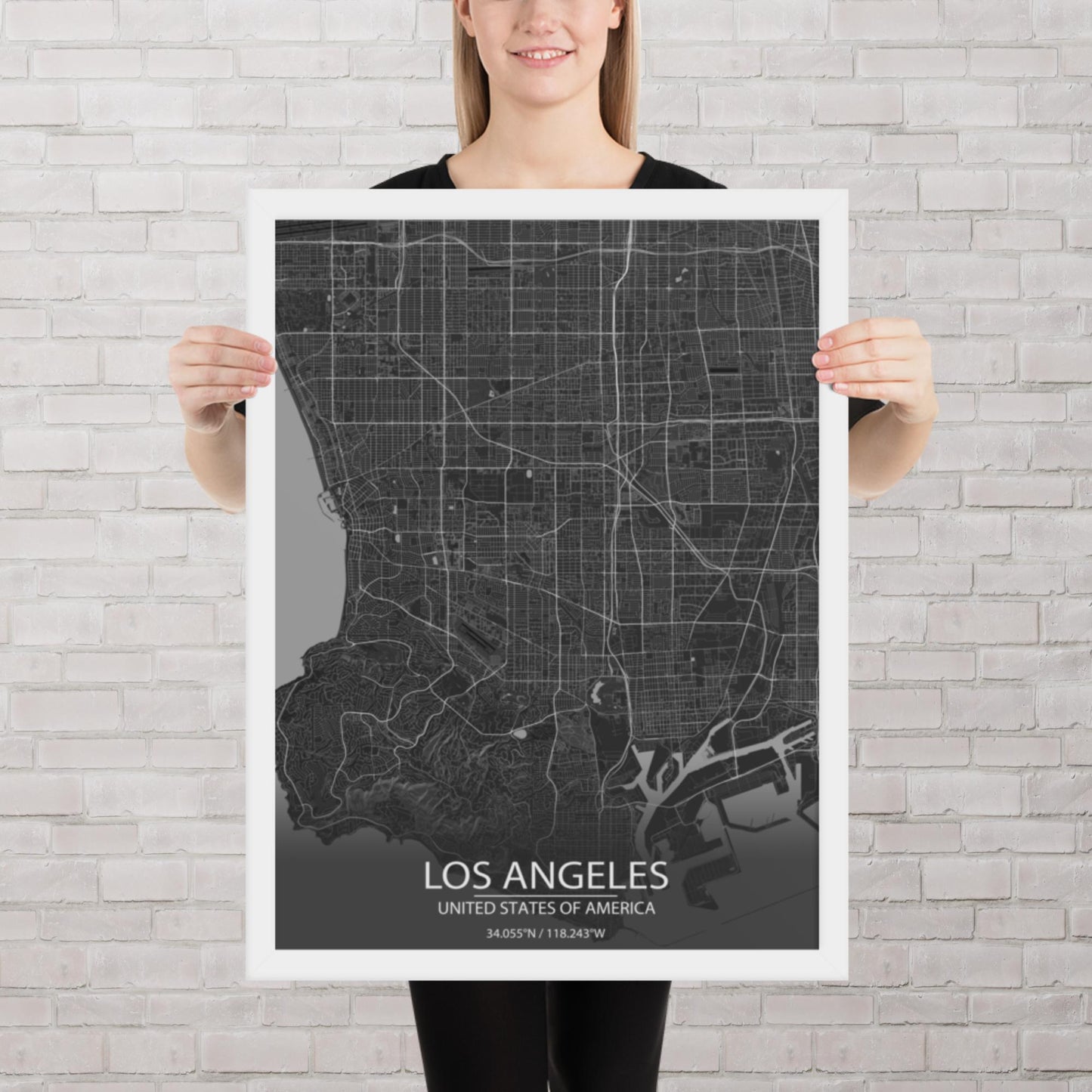 Los Angeles Dark Grey Framed Map