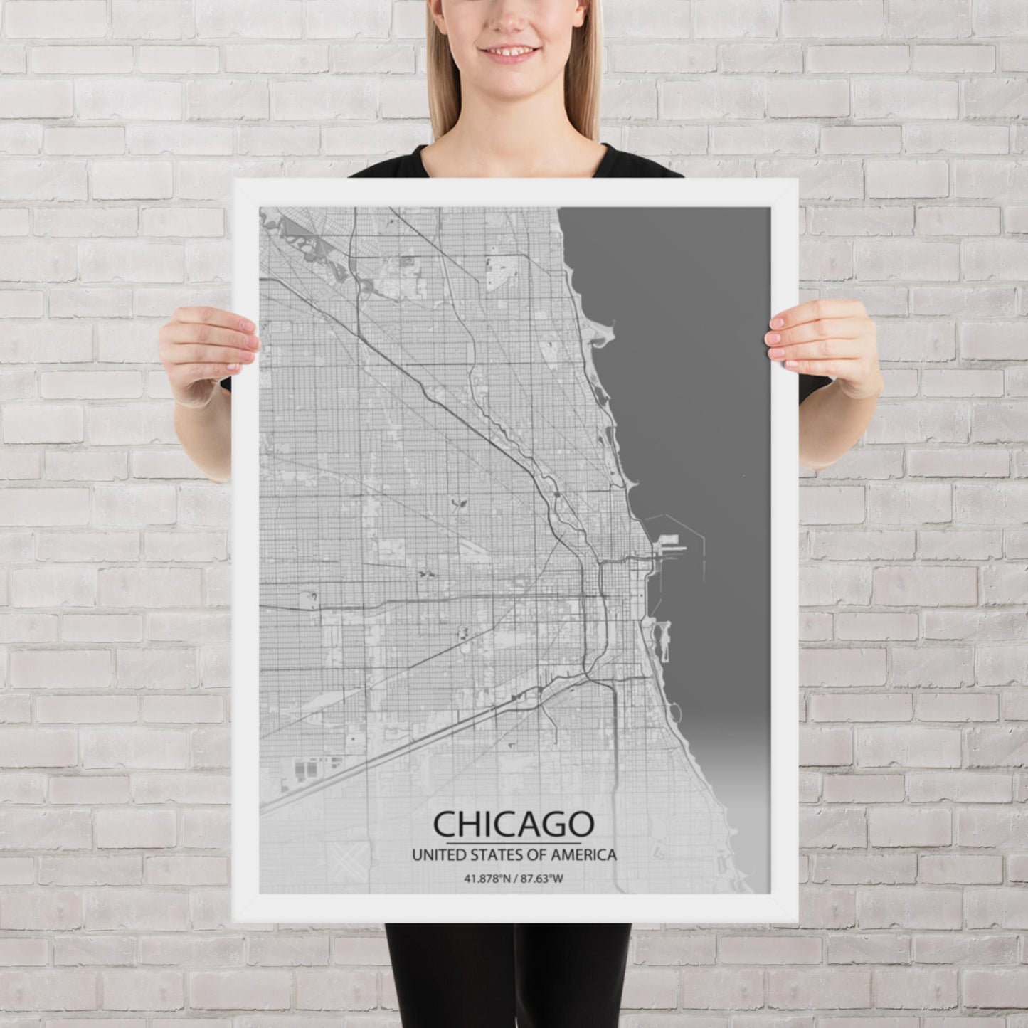 Chicago Light Grey Framed Map