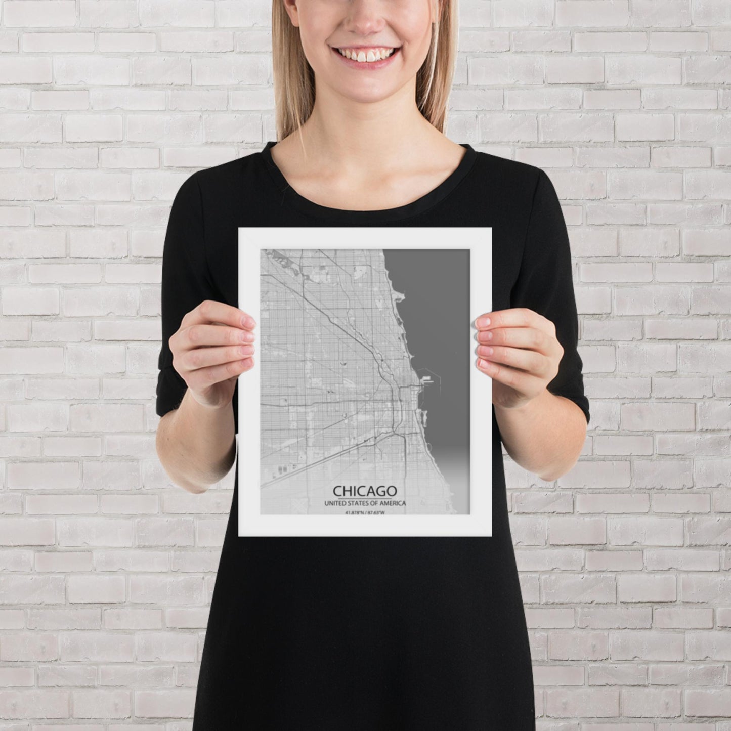 Chicago Light Grey Framed Map