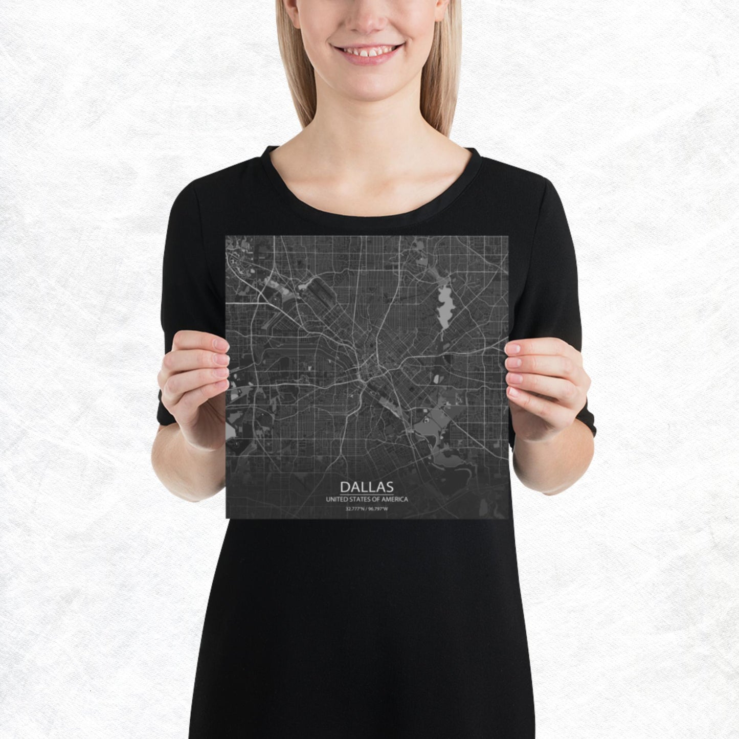 Dallas Dark Grey Paper Map