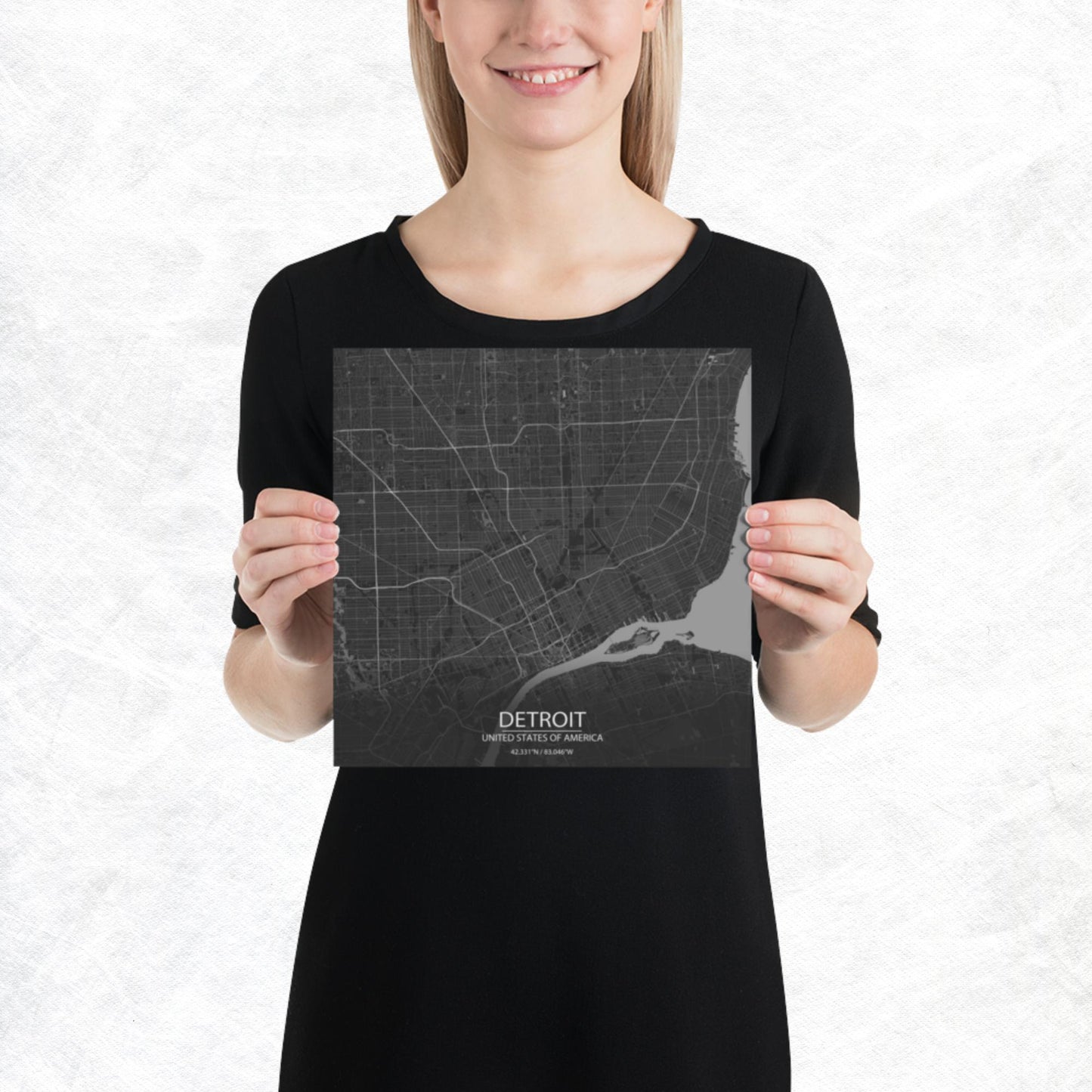 Detroit Dark Grey Paper Map
