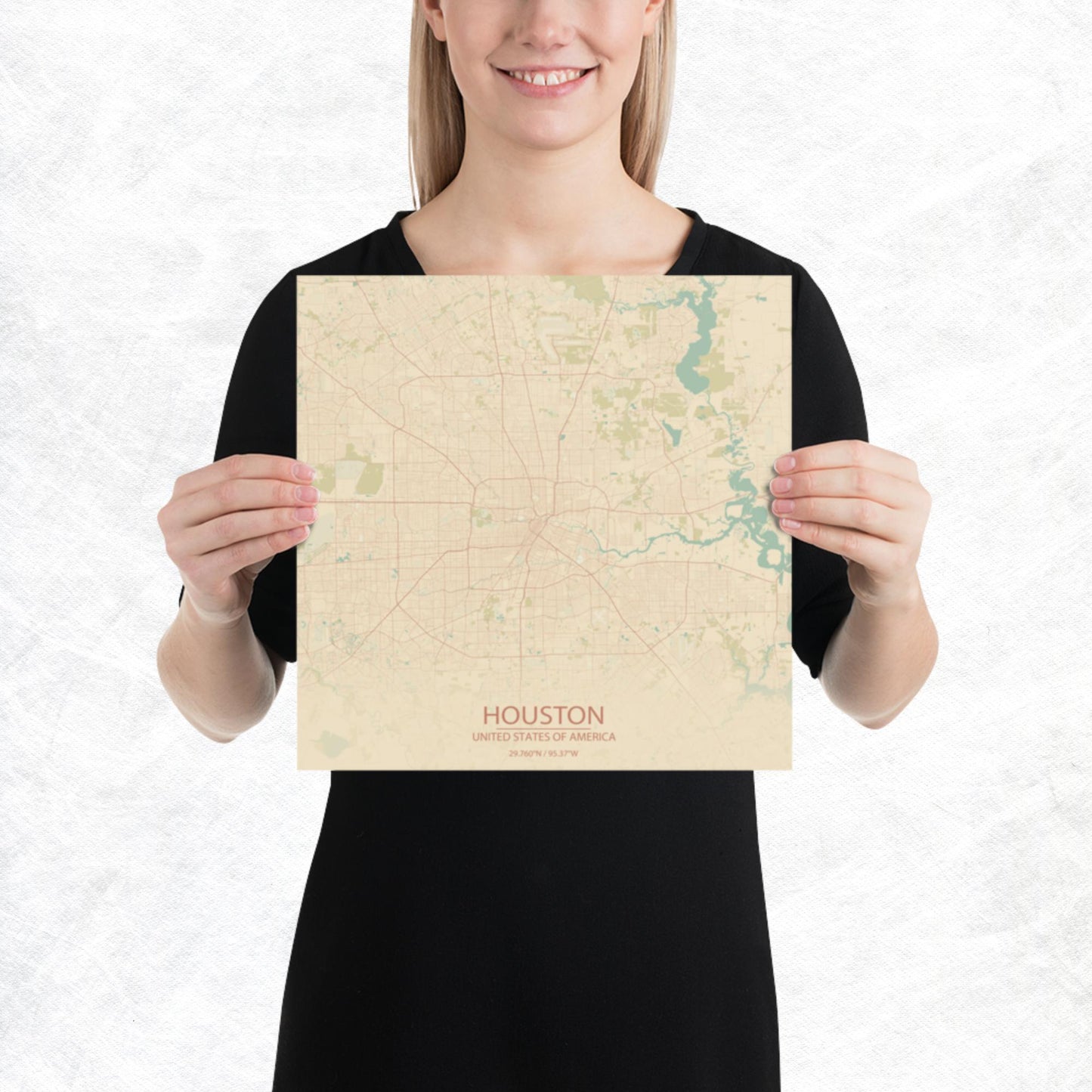 Houston Vintage Style Paper Map