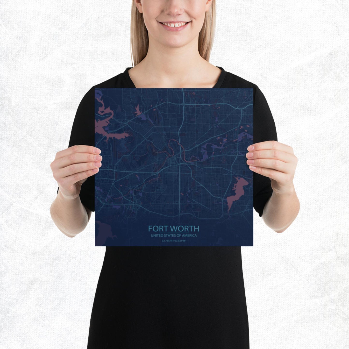 Fort Worth Blue and Purple Paper Map