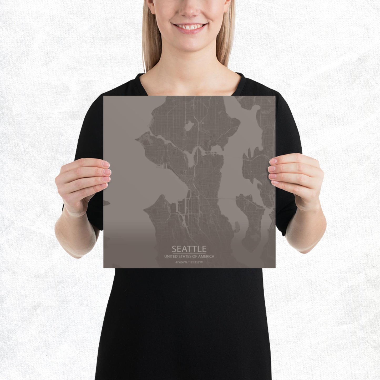 Seattle Brown and Grey Paper Map