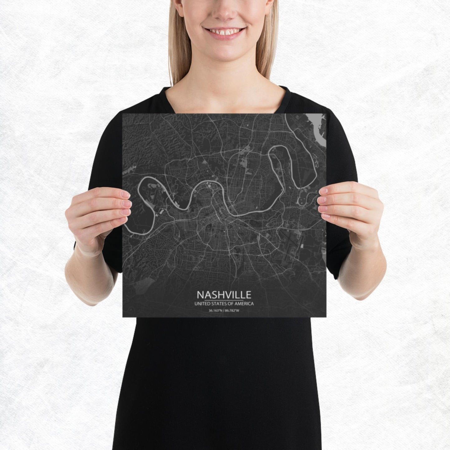 Nashville Dark Grey Paper Map