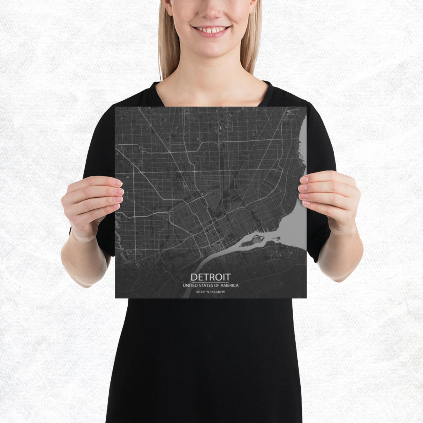Detroit Dark Grey Paper Map