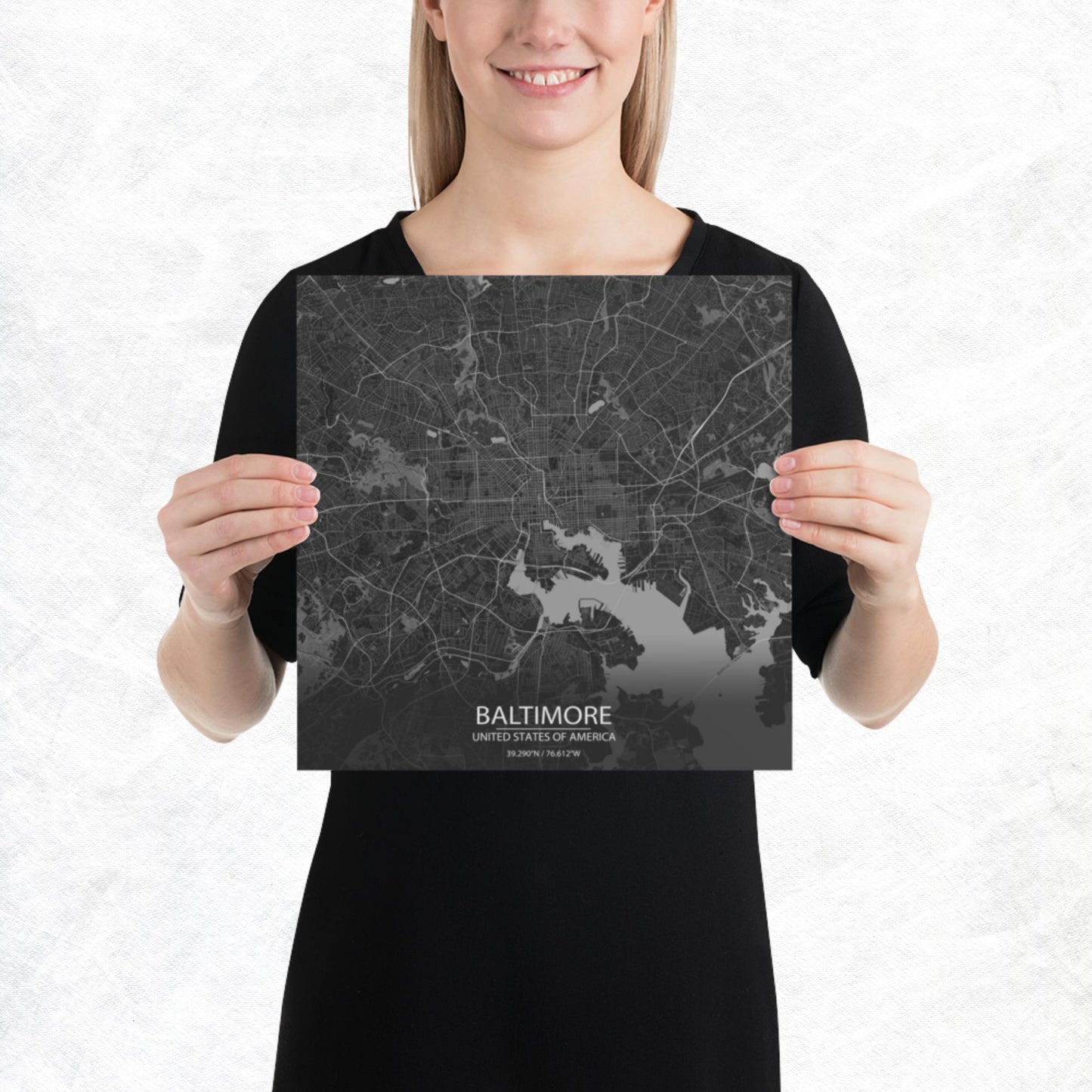 Baltimore Dark Grey Paper Map