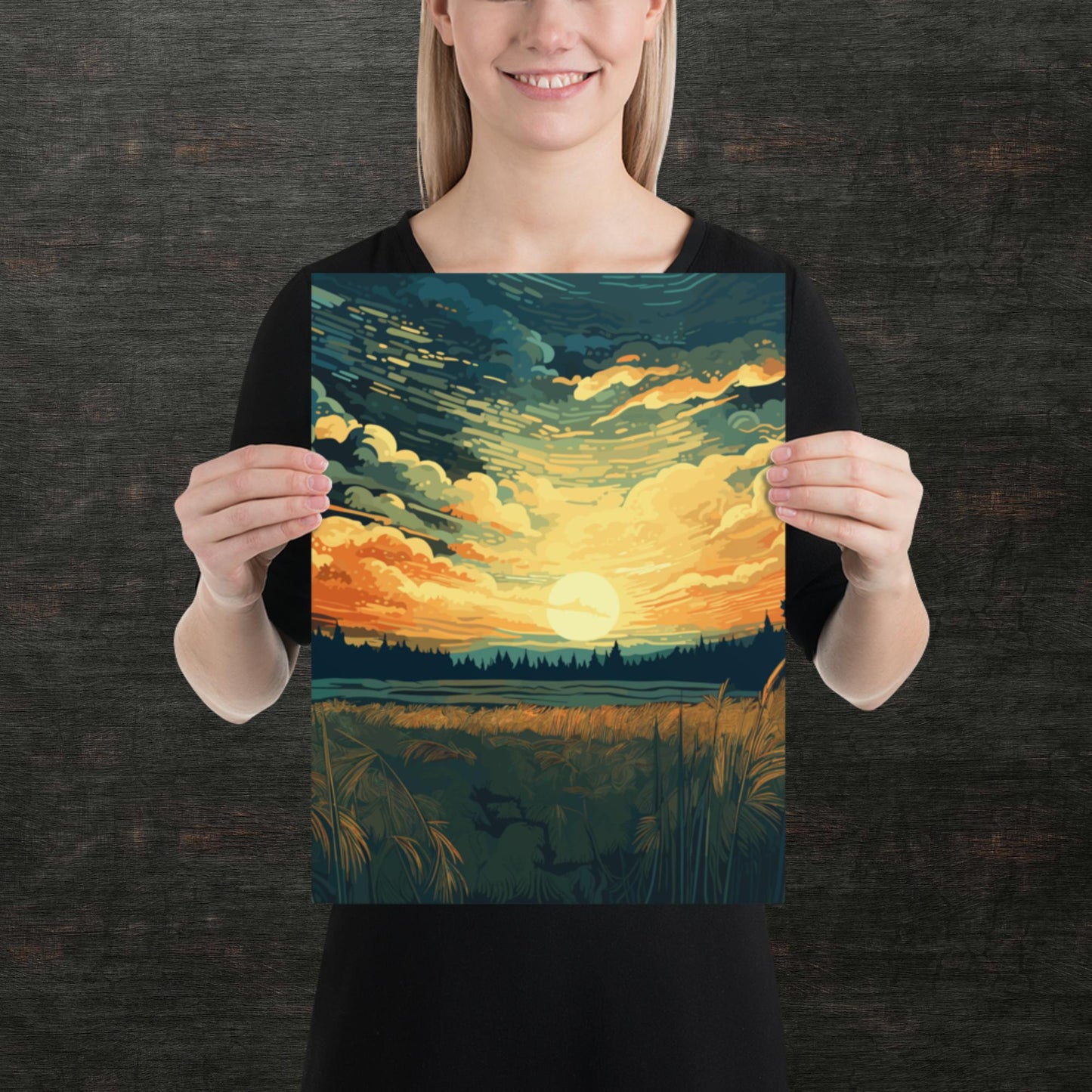 Crop Field Sunset Paper Poster