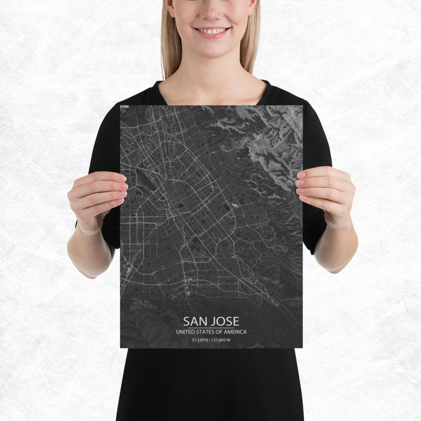 San Jose Dark Grey Paper Map