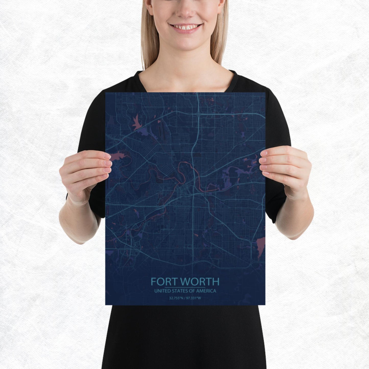 Fort Worth Blue and Purple Paper Map