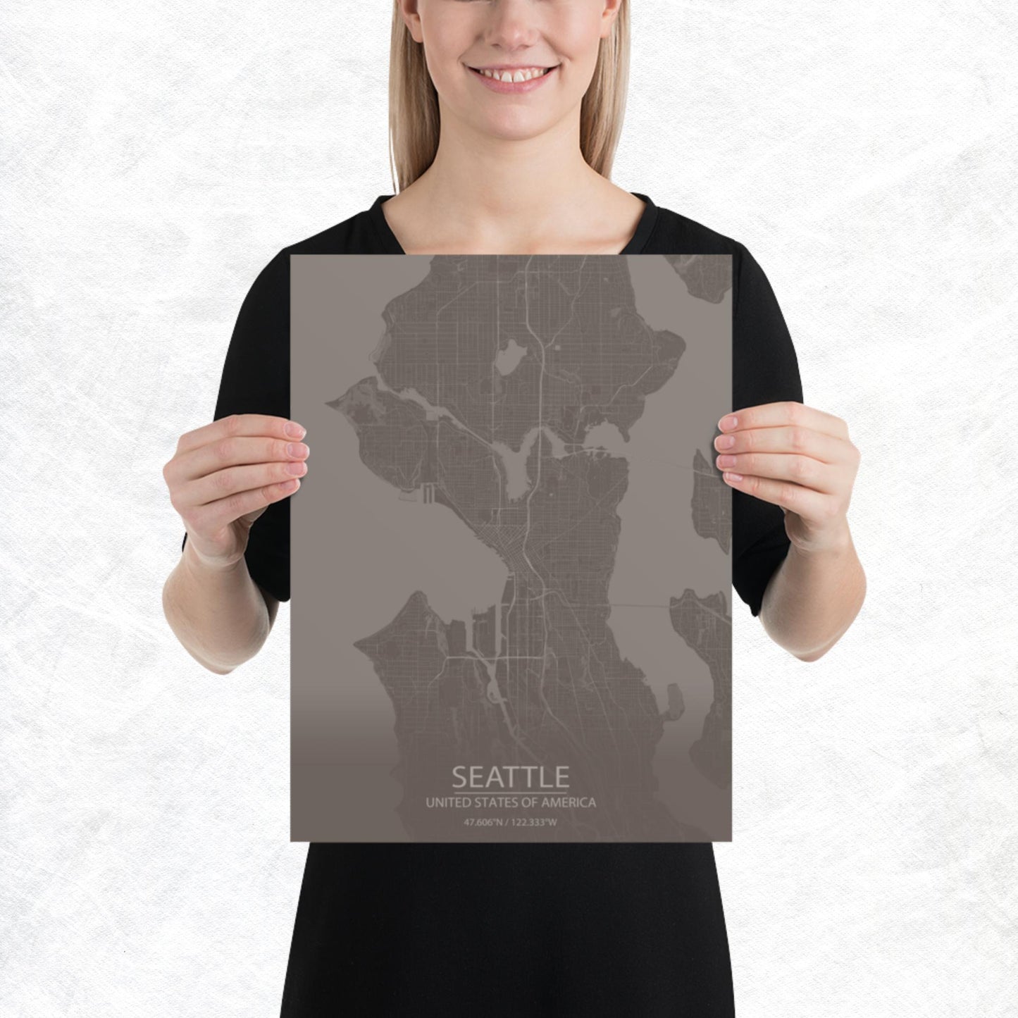 Seattle Brown and Grey Paper Map