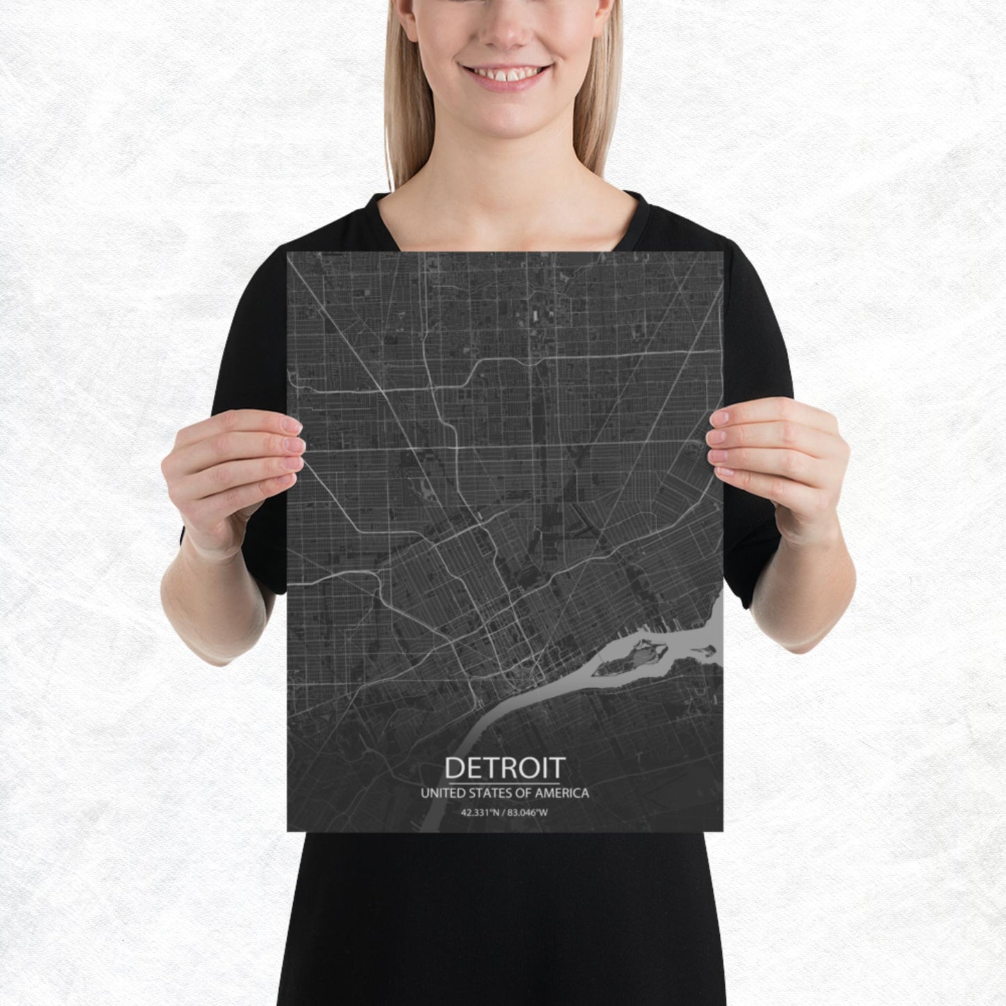 Detroit Dark Grey Paper Map