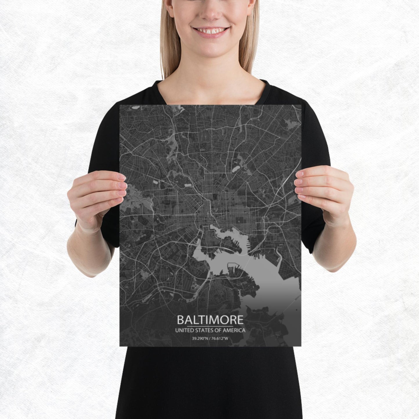 Baltimore Dark Grey Paper Map