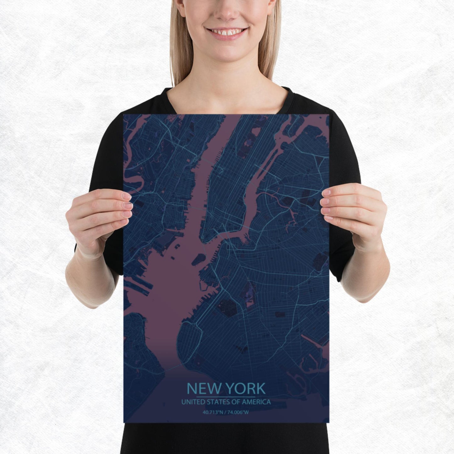 New York Blue and Purple Paper Map