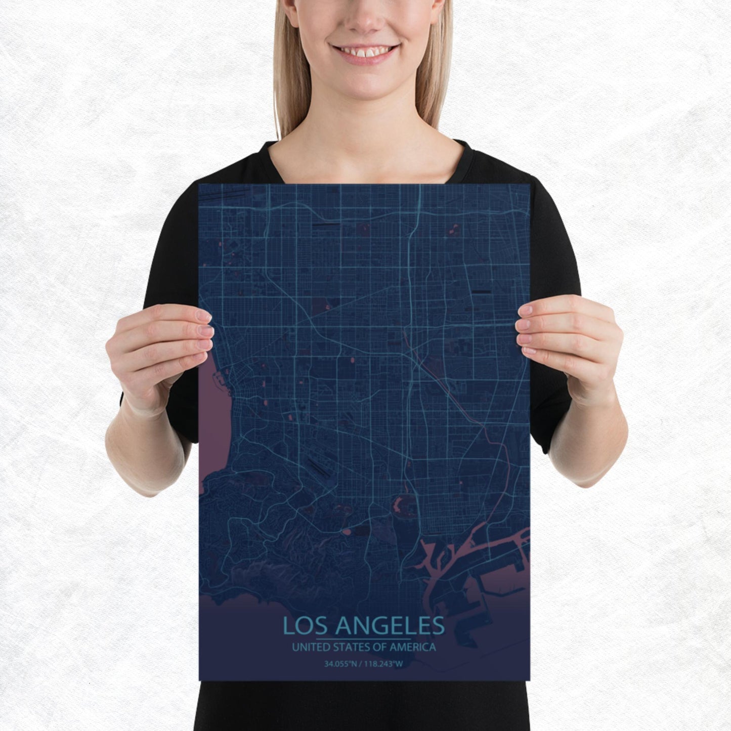 Los Angeles Blue and Purple Paper Map