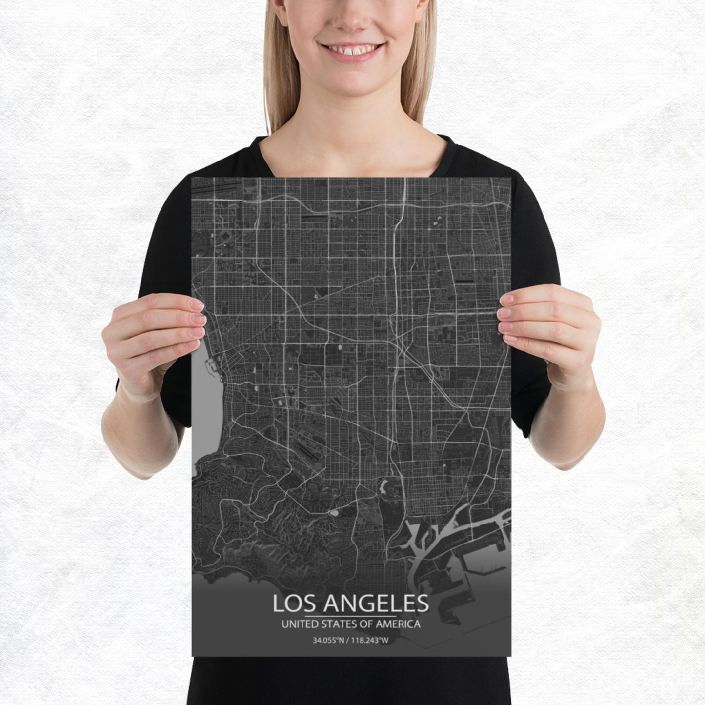 Los Angeles Dark Grey Paper Map