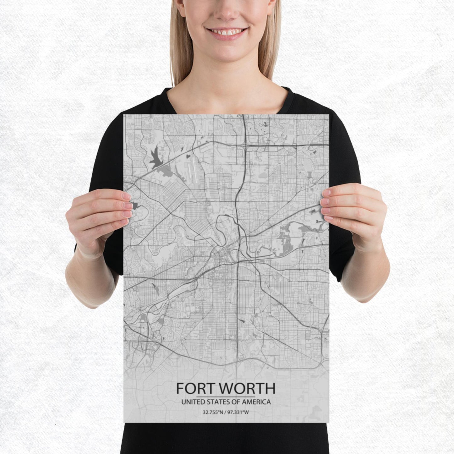 Fort Worth Light Grey Paper Map