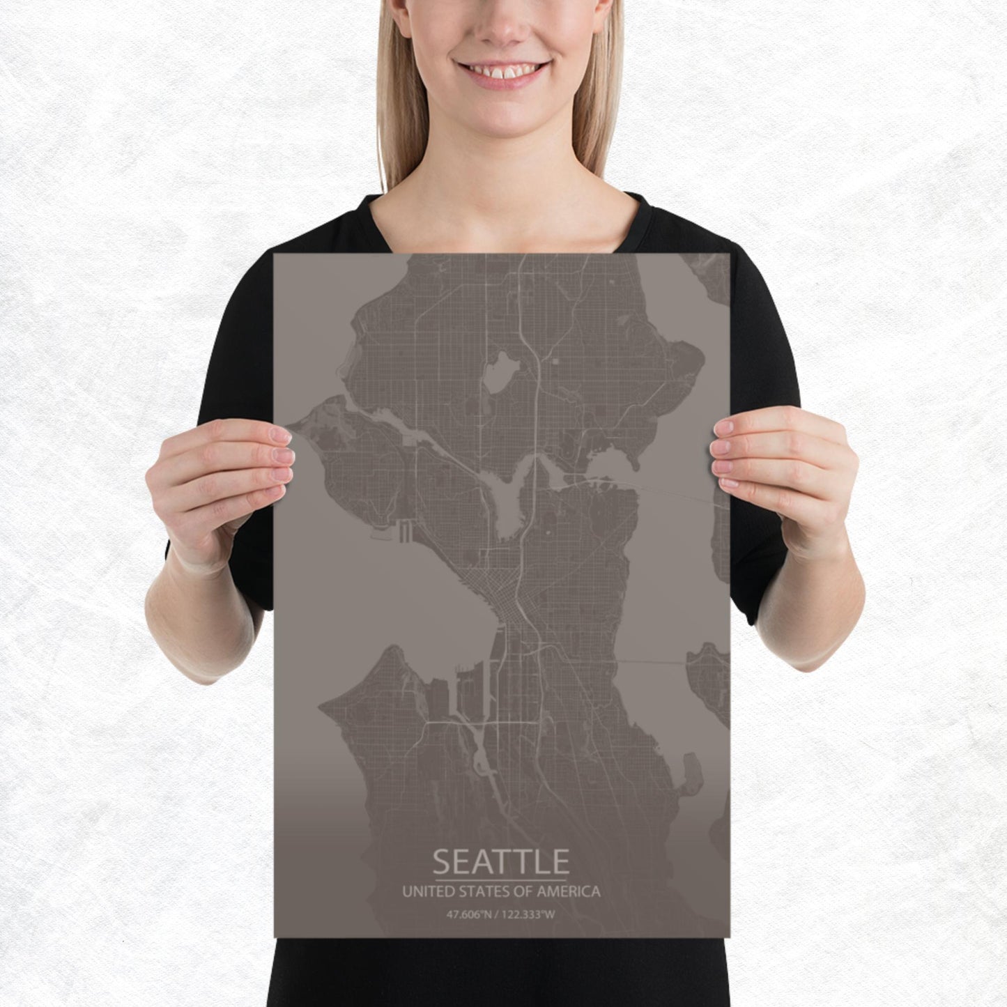 Seattle Brown and Grey Paper Map