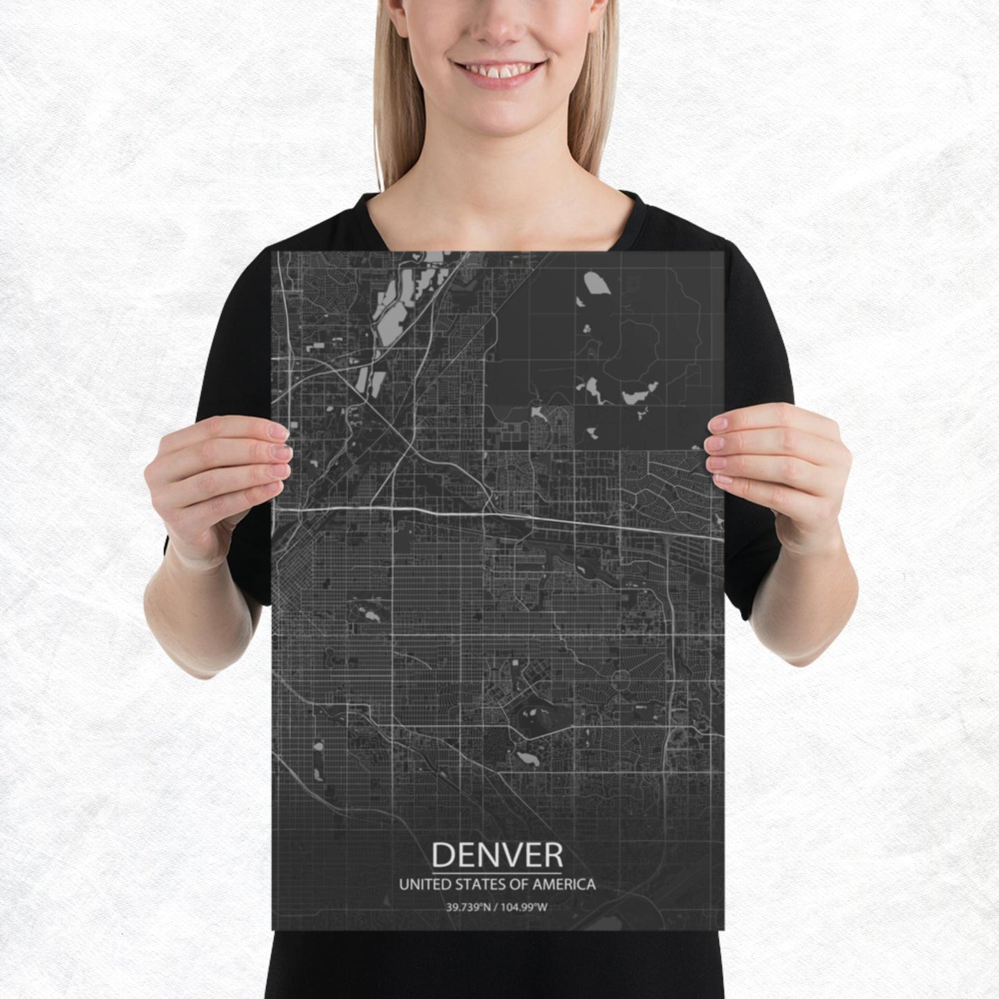 Denver Dark Grey Paper Map
