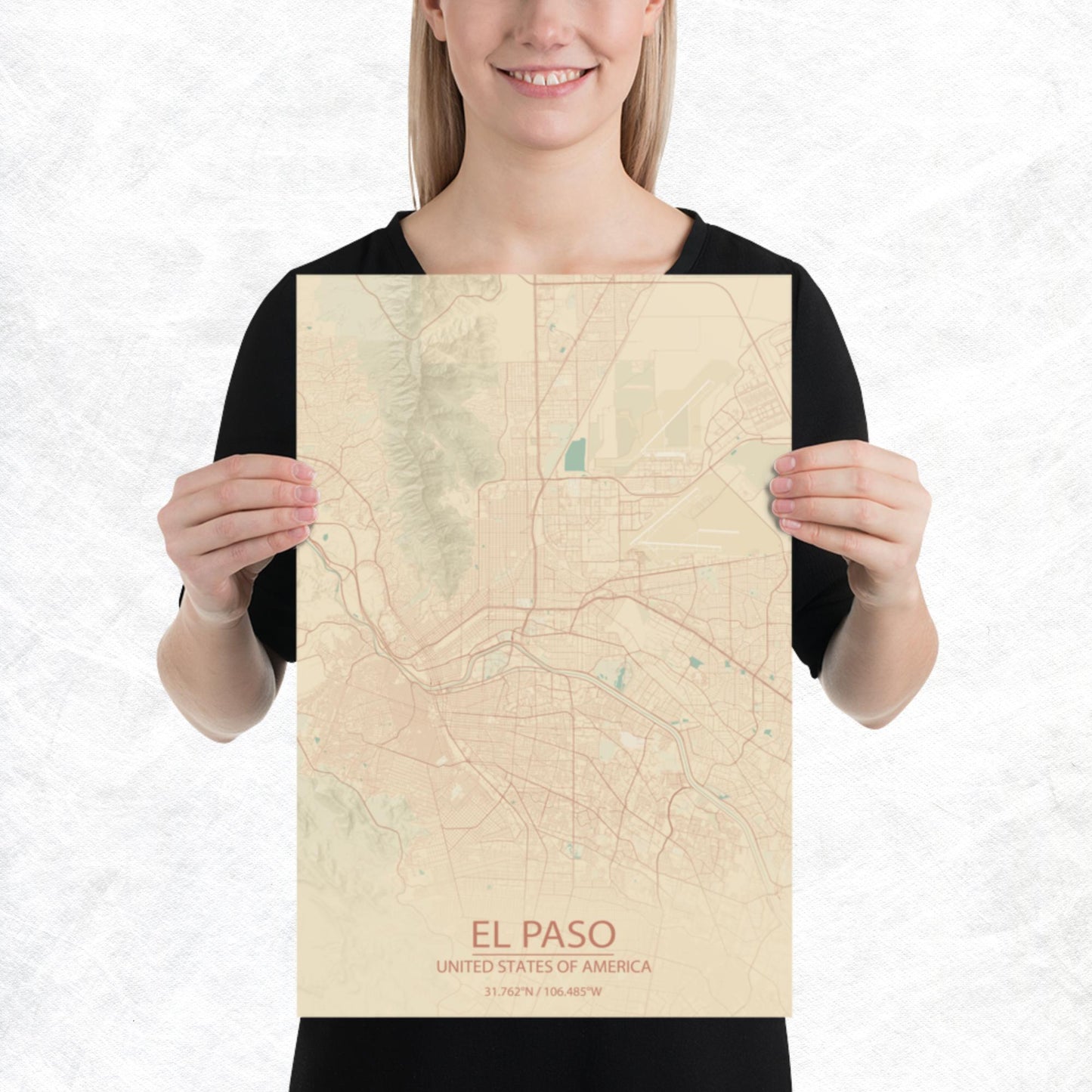 El Paso Vintage Style Paper Map