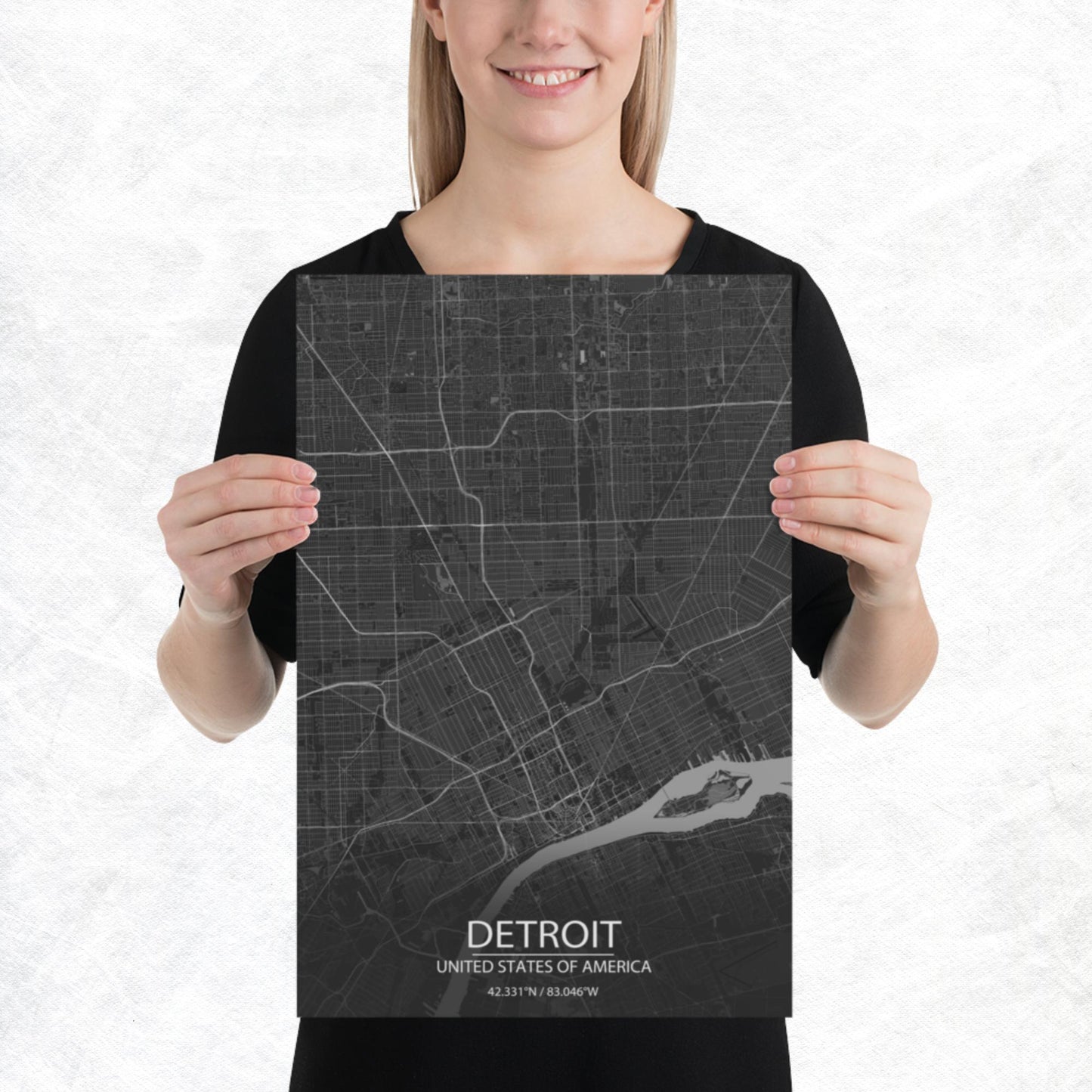 Detroit Dark Grey Paper Map