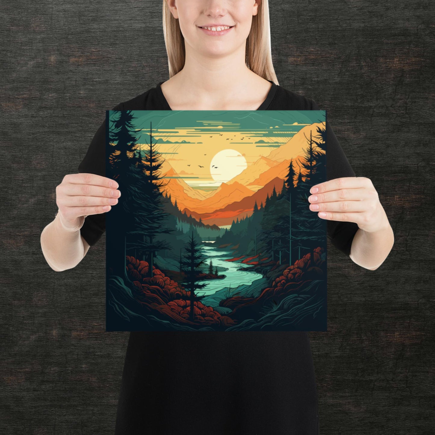 Forest River Sunset Paper Poster