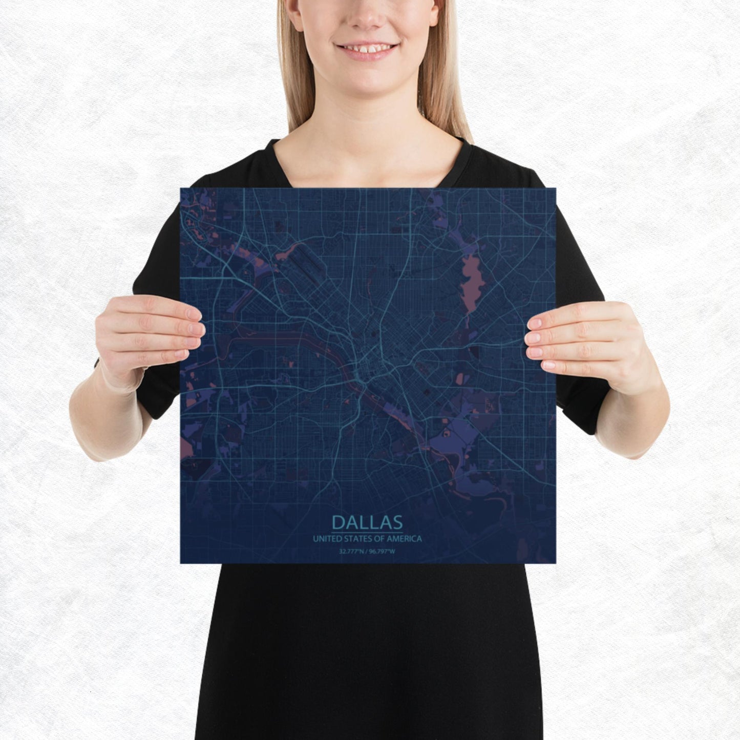 Dallas Blue and Purple Paper Map
