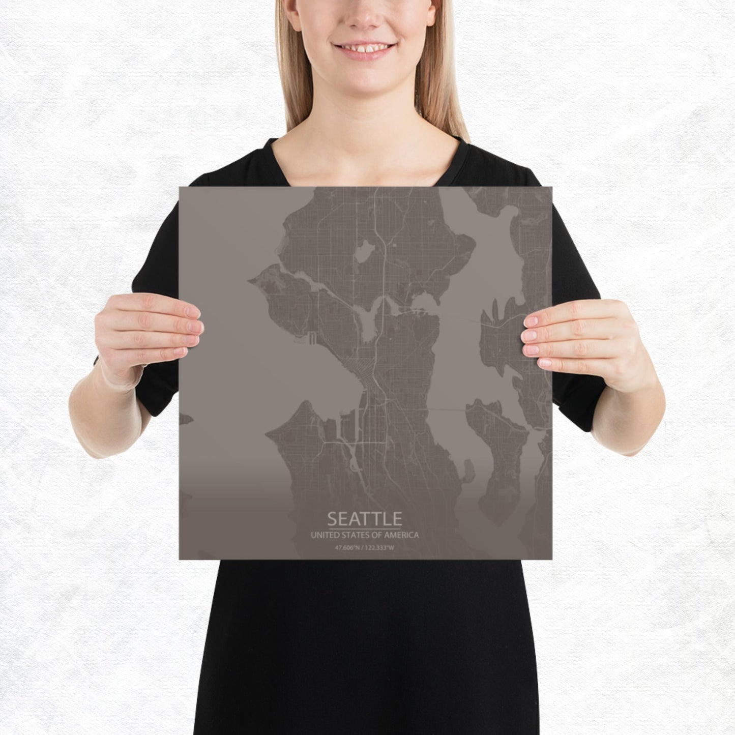 Seattle Brown and Grey Paper Map