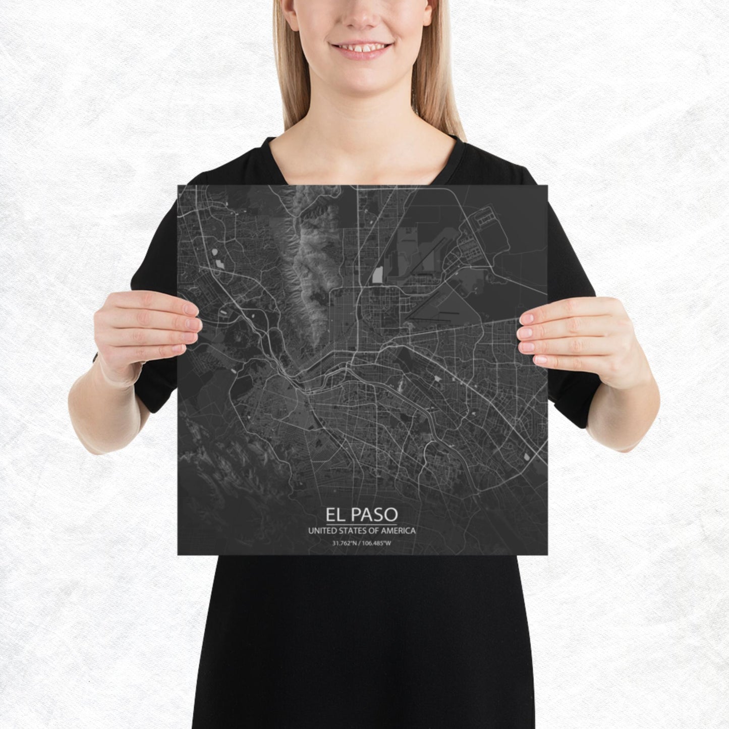 El Paso Dark Grey Paper Map