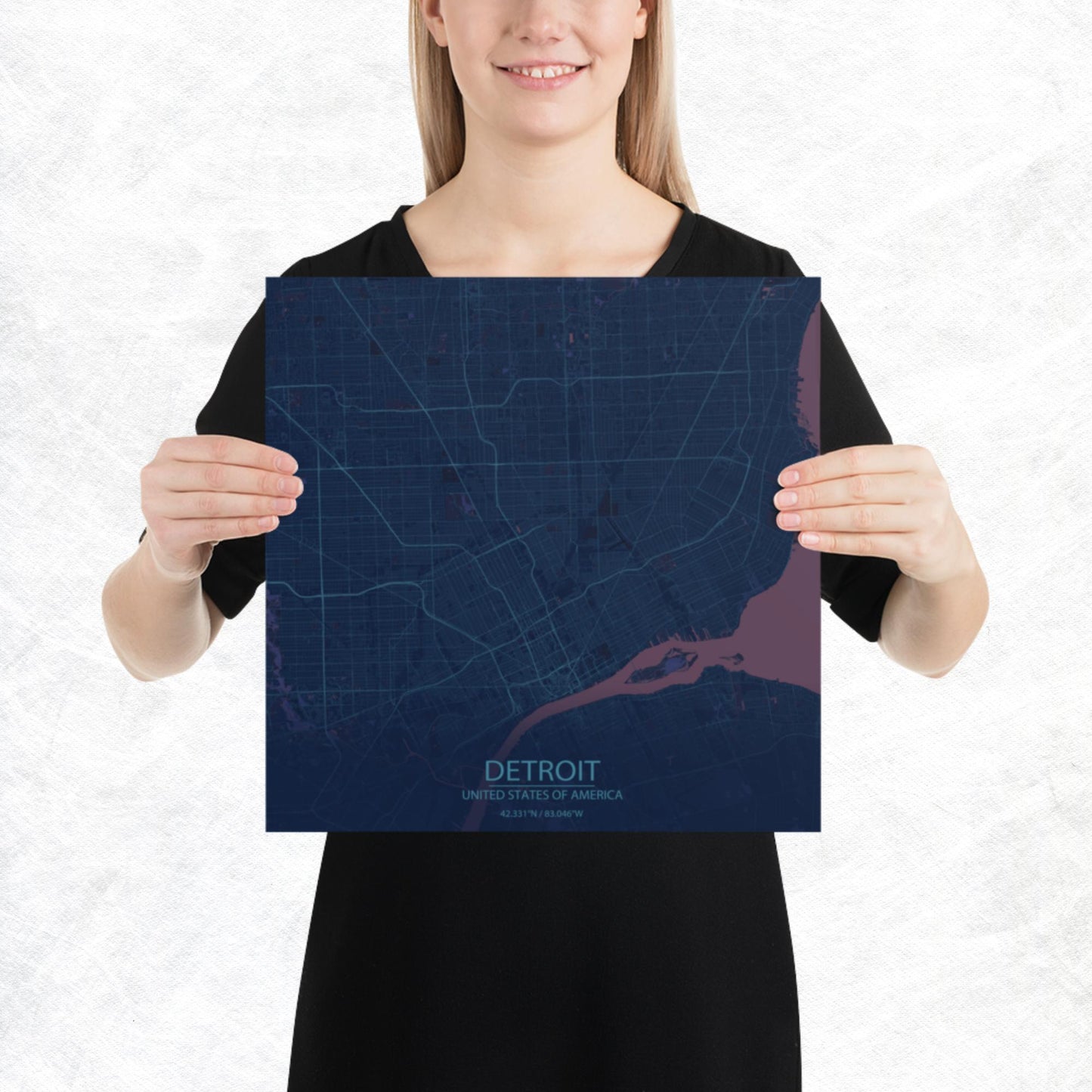 Detroit Blue and Purple Paper Map