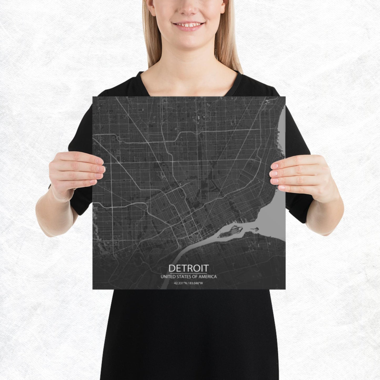 Detroit Dark Grey Paper Map