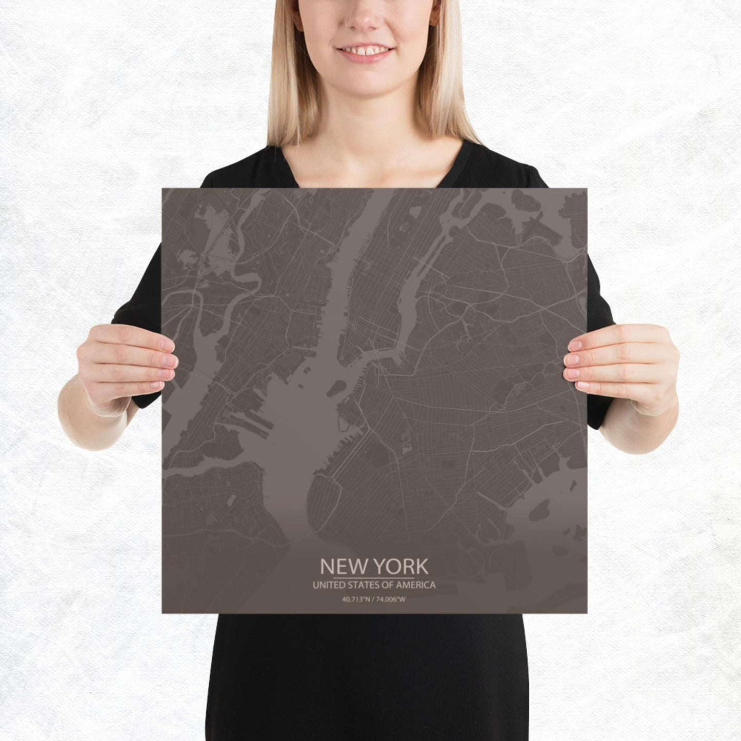 New York Brown and Grey Paper Map