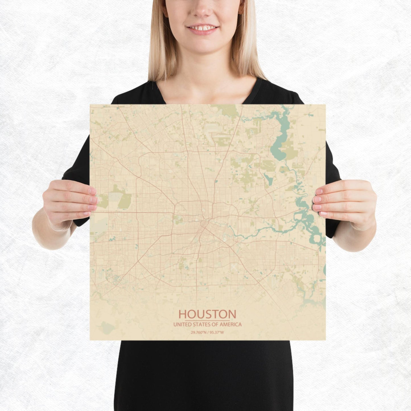 Houston Vintage Style Paper Map