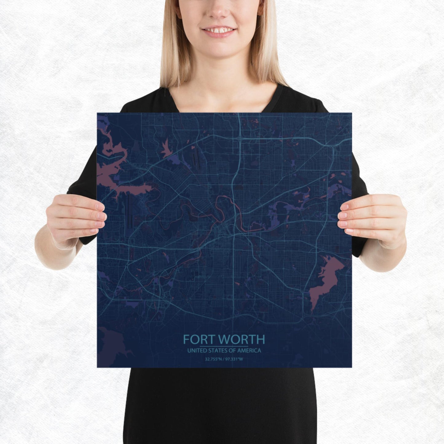 Fort Worth Blue and Purple Paper Map