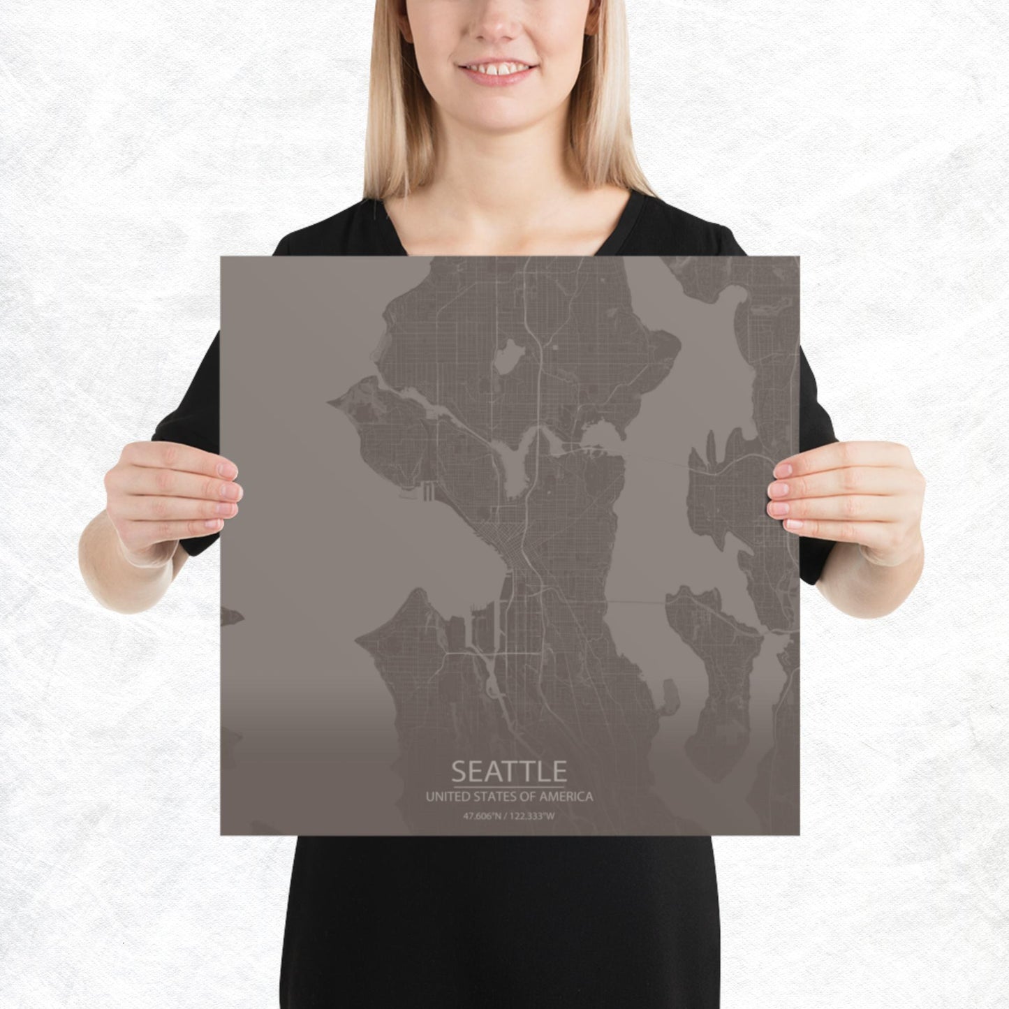 Seattle Brown and Grey Paper Map