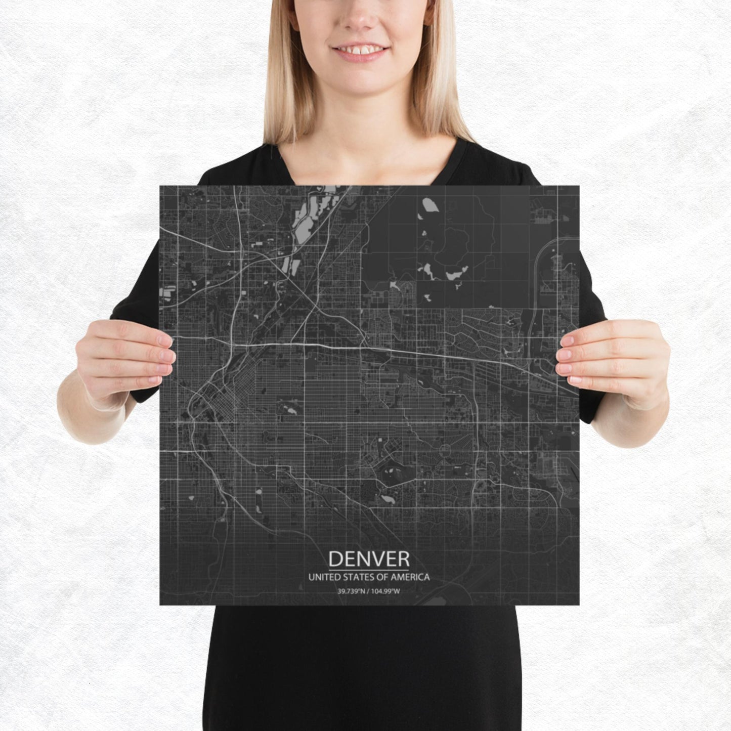 Denver Dark Grey Paper Map