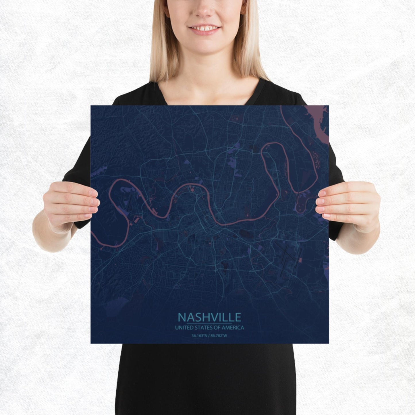 Nashville Blue and Purple Paper Map