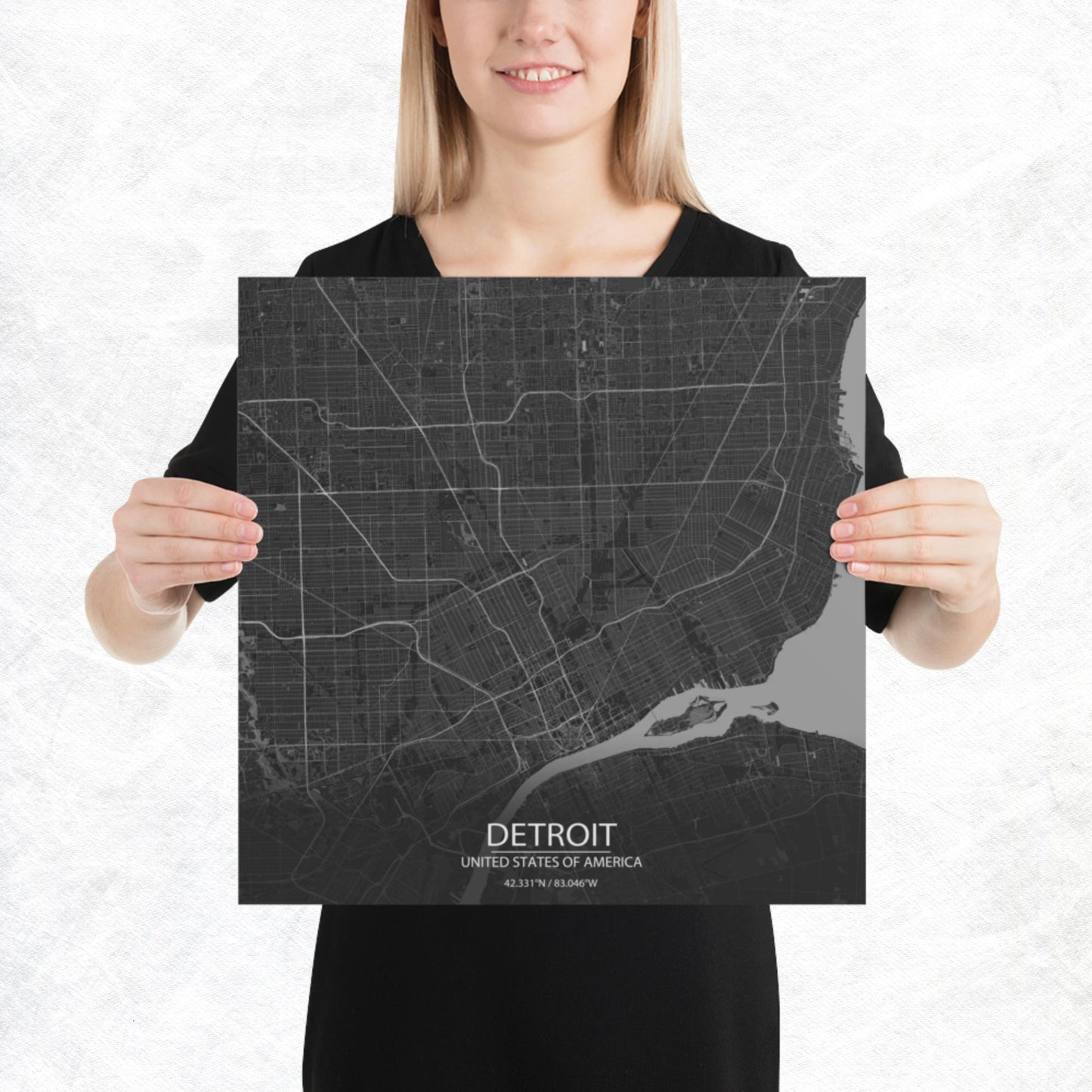 Detroit Dark Grey Paper Map
