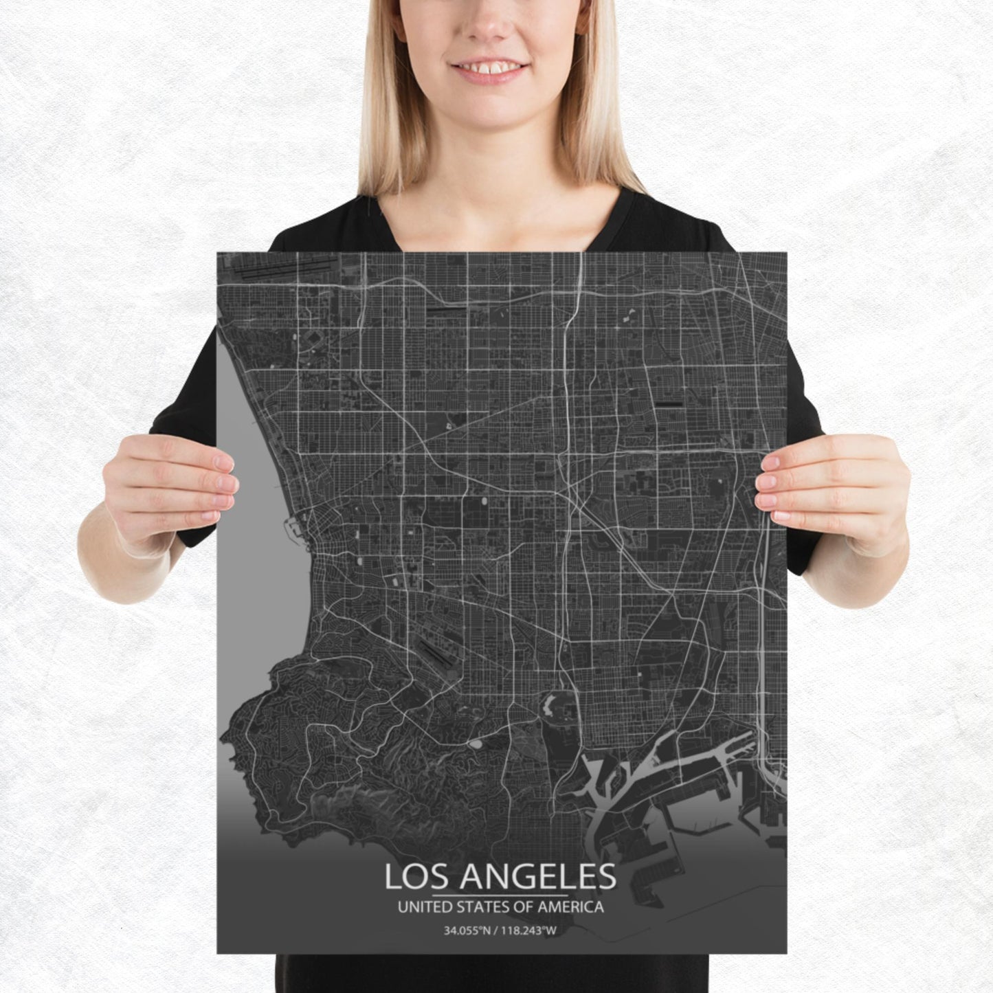 Los Angeles Dark Grey Paper Map