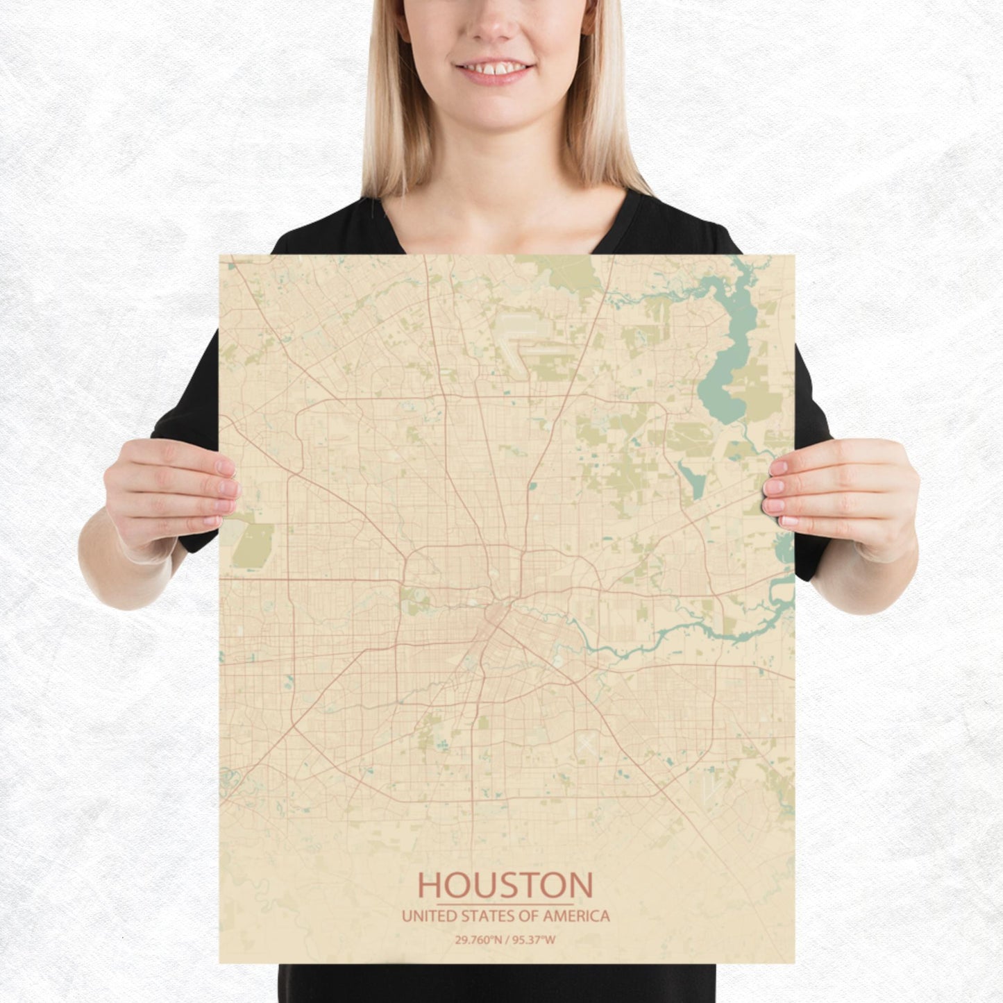 Houston Vintage Style Paper Map