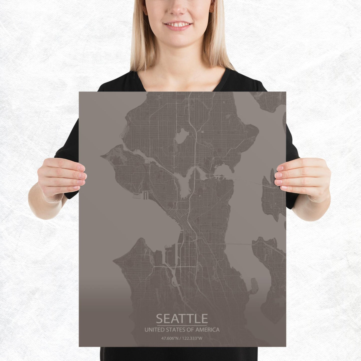 Seattle Brown and Grey Paper Map
