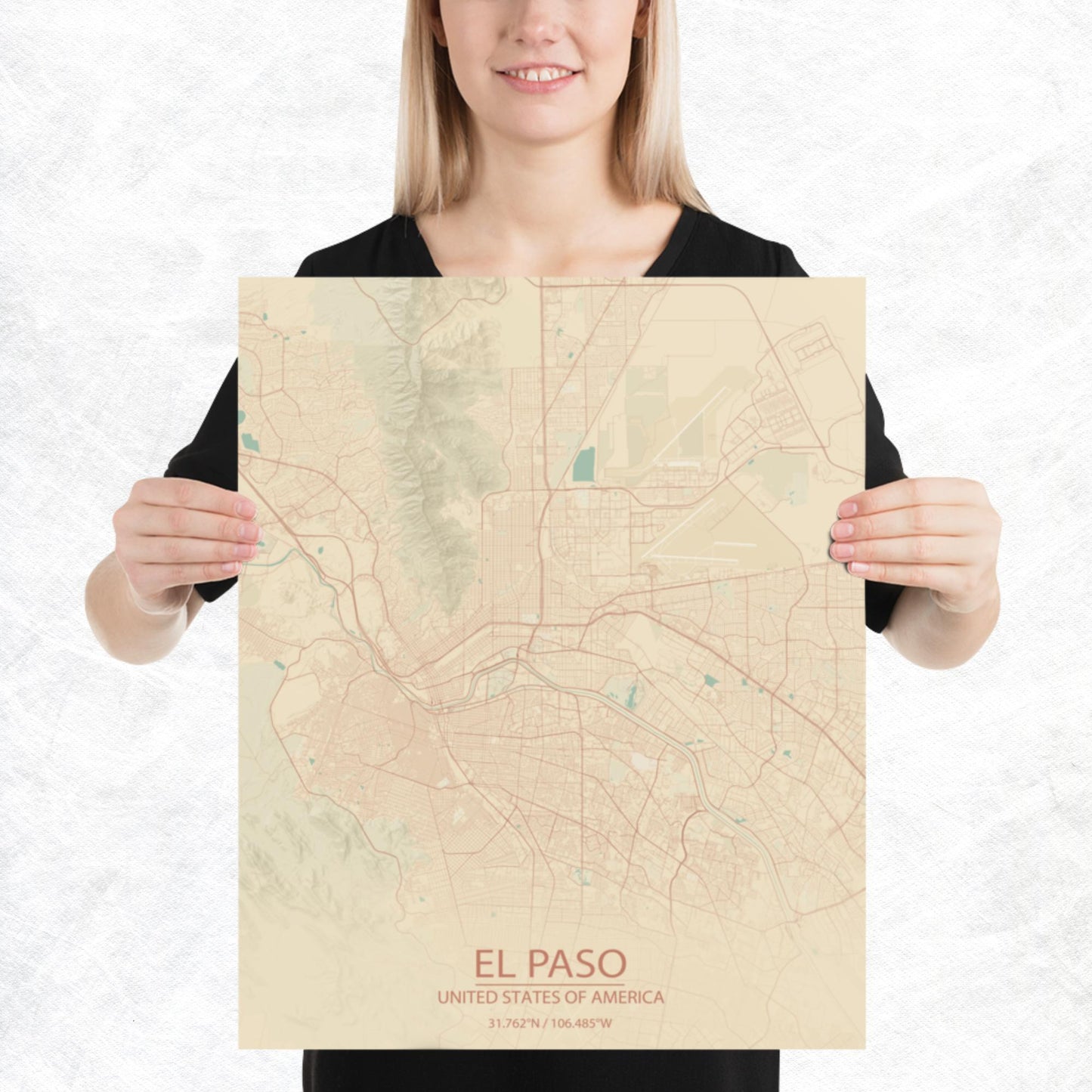 El Paso Vintage Style Paper Map
