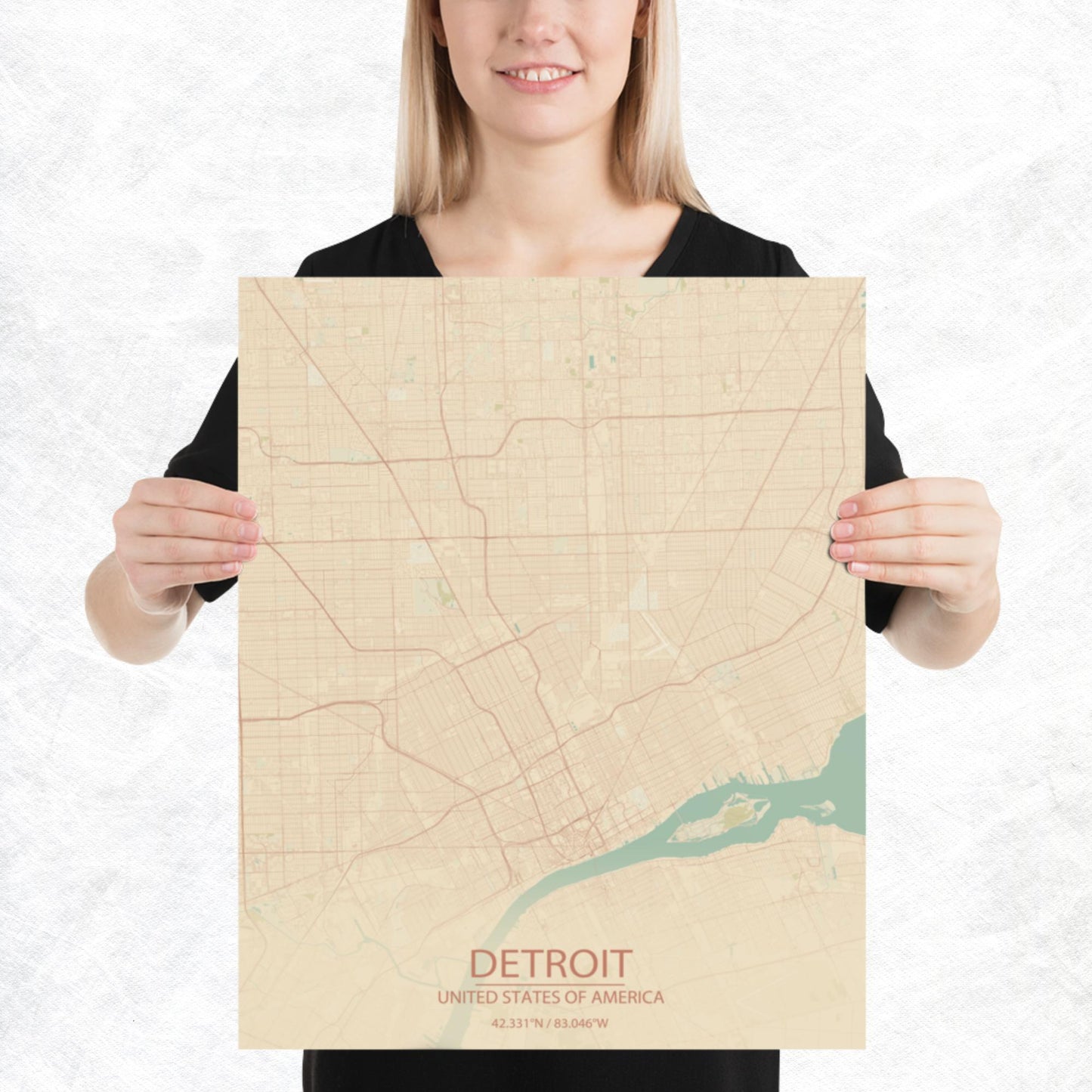 Detroit Vintage Style Paper Map