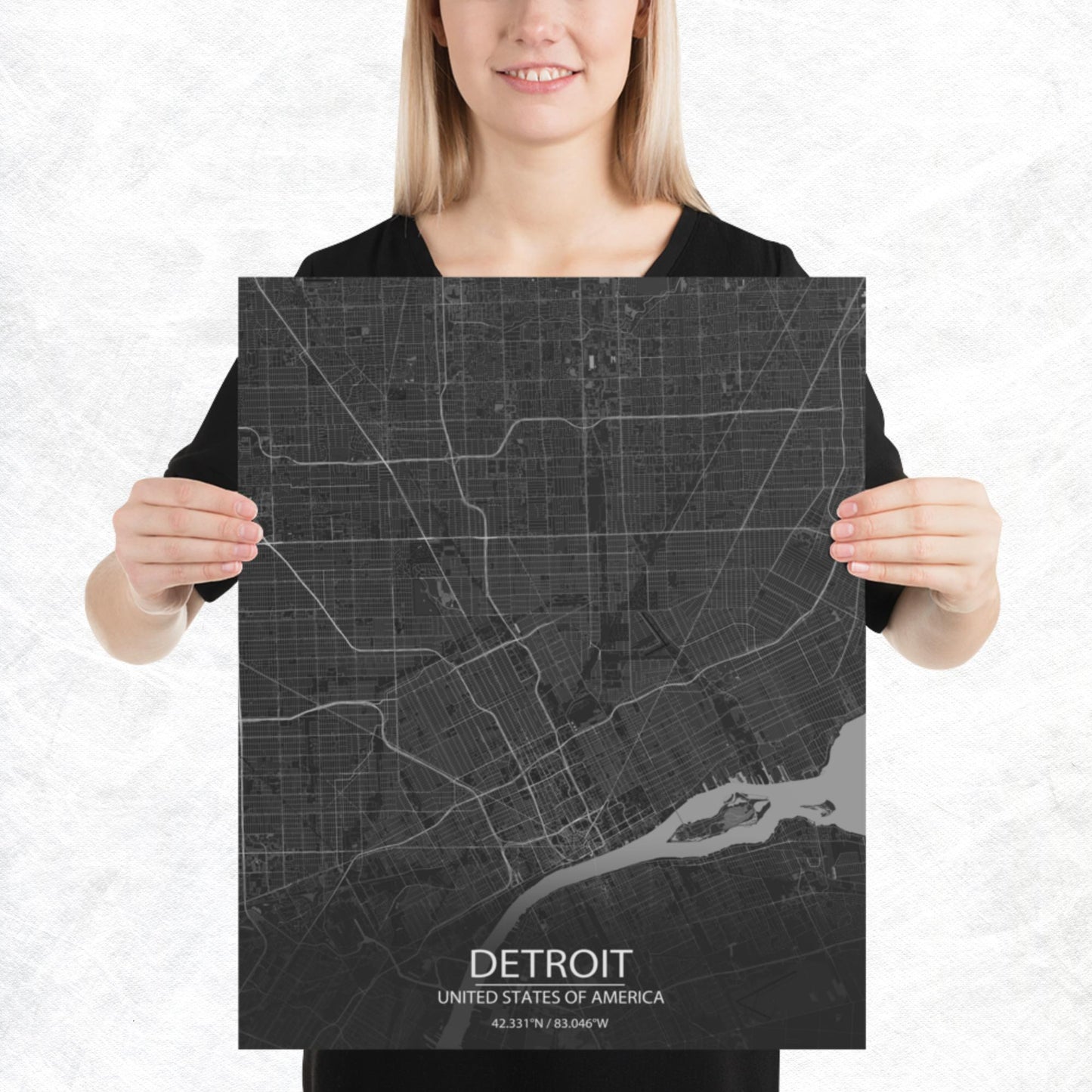 Detroit Dark Grey Paper Map